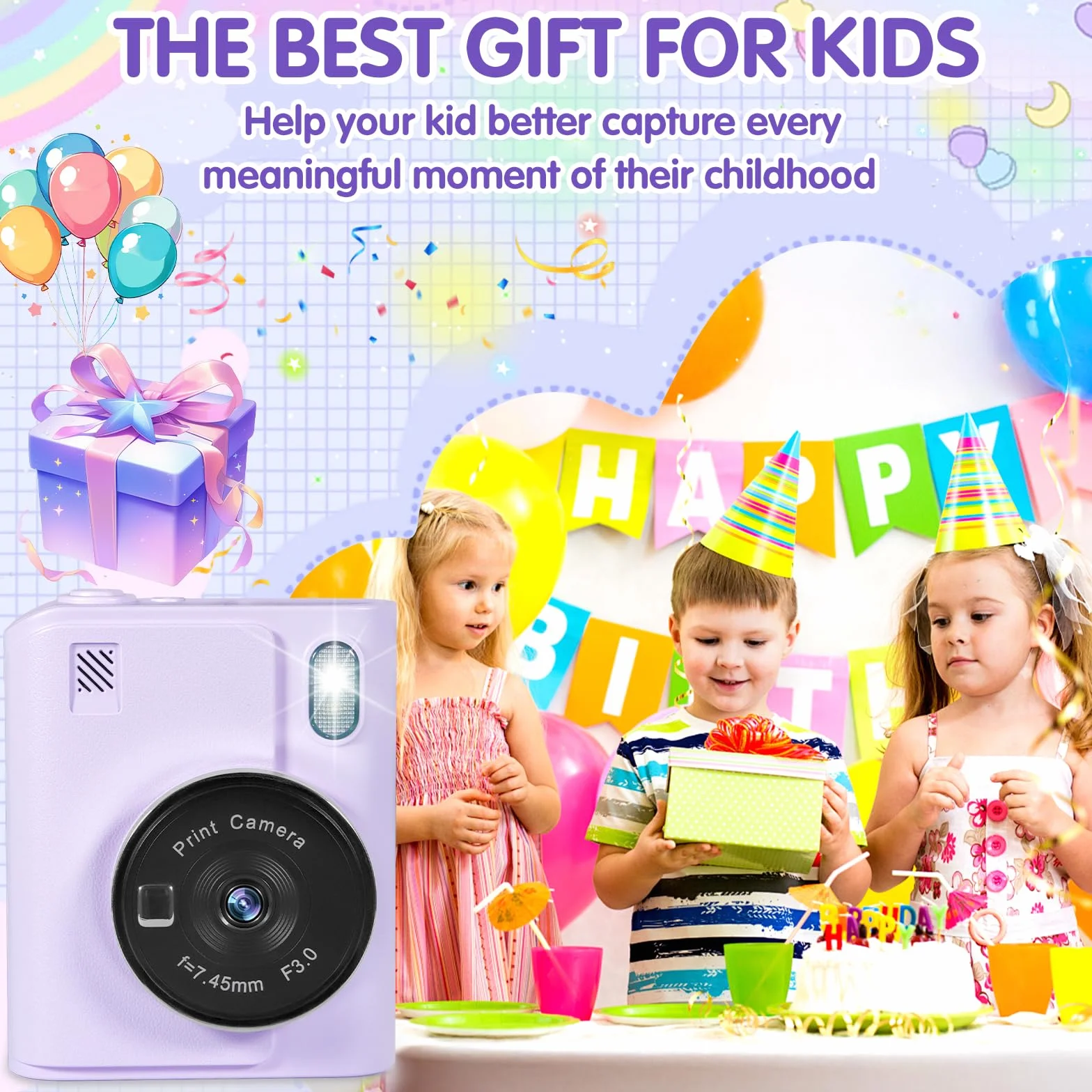 Appareil Photo Instantané Enfant 1080P 2,4" Écran avec Carte 32GB et Papier d'impression