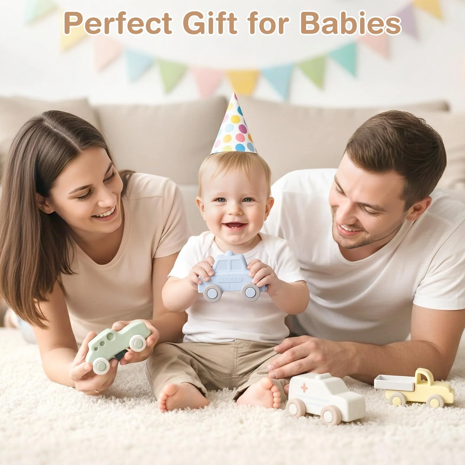 Vanplay Voiture Enfant Jouet Bébé 6 Mois Dentition Jeux Petite Voiture Cadeau Garçon Fille Noël Anniversaire Boîte Rangement 4 Pièces