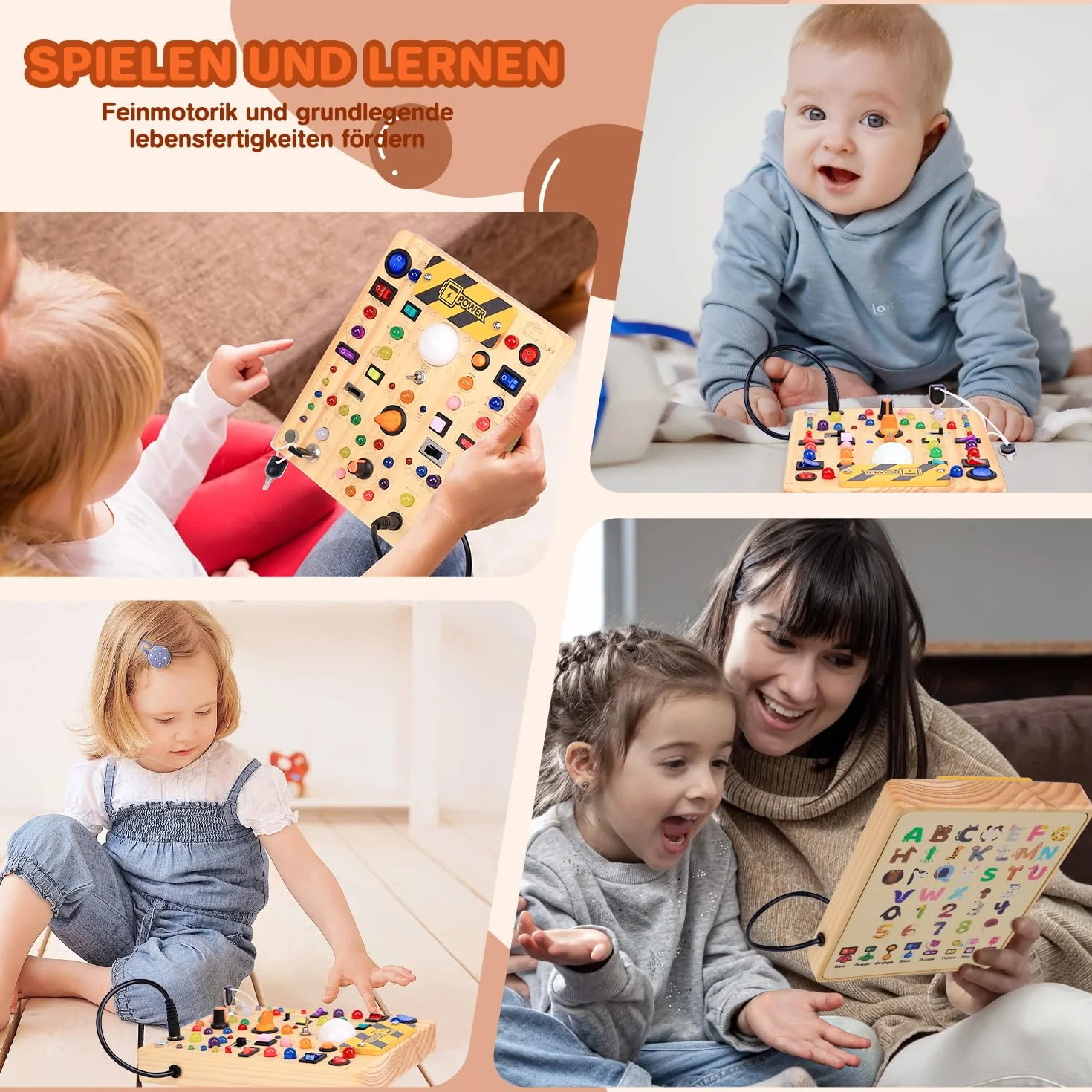 EchoToys Montessori Busy Board Jouet éducatif en bois 1-3 ans 19 interrupteurs 40 LED