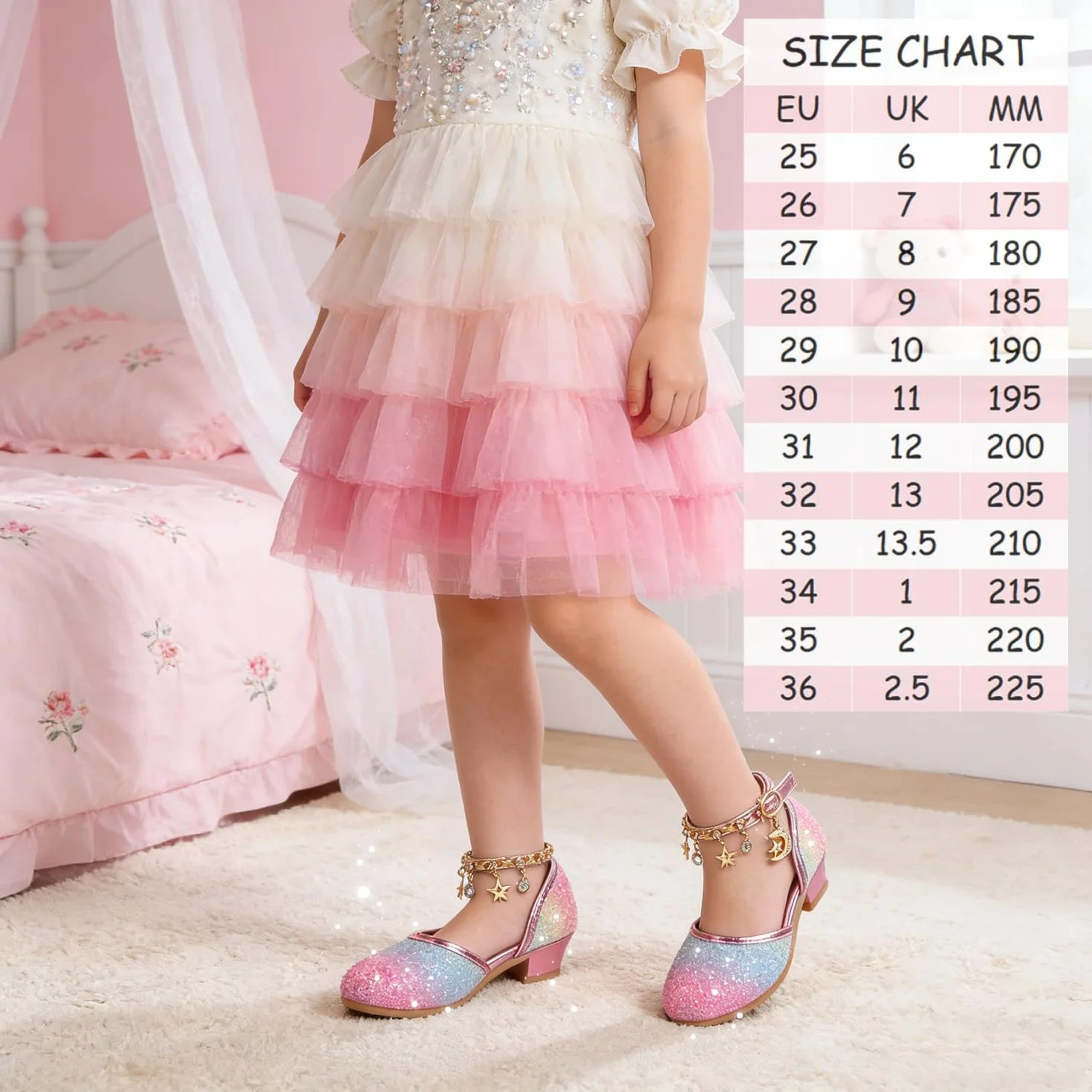 Chaussure Princesse Fille Paillettes Talon Haut Sandale Crystal Bling