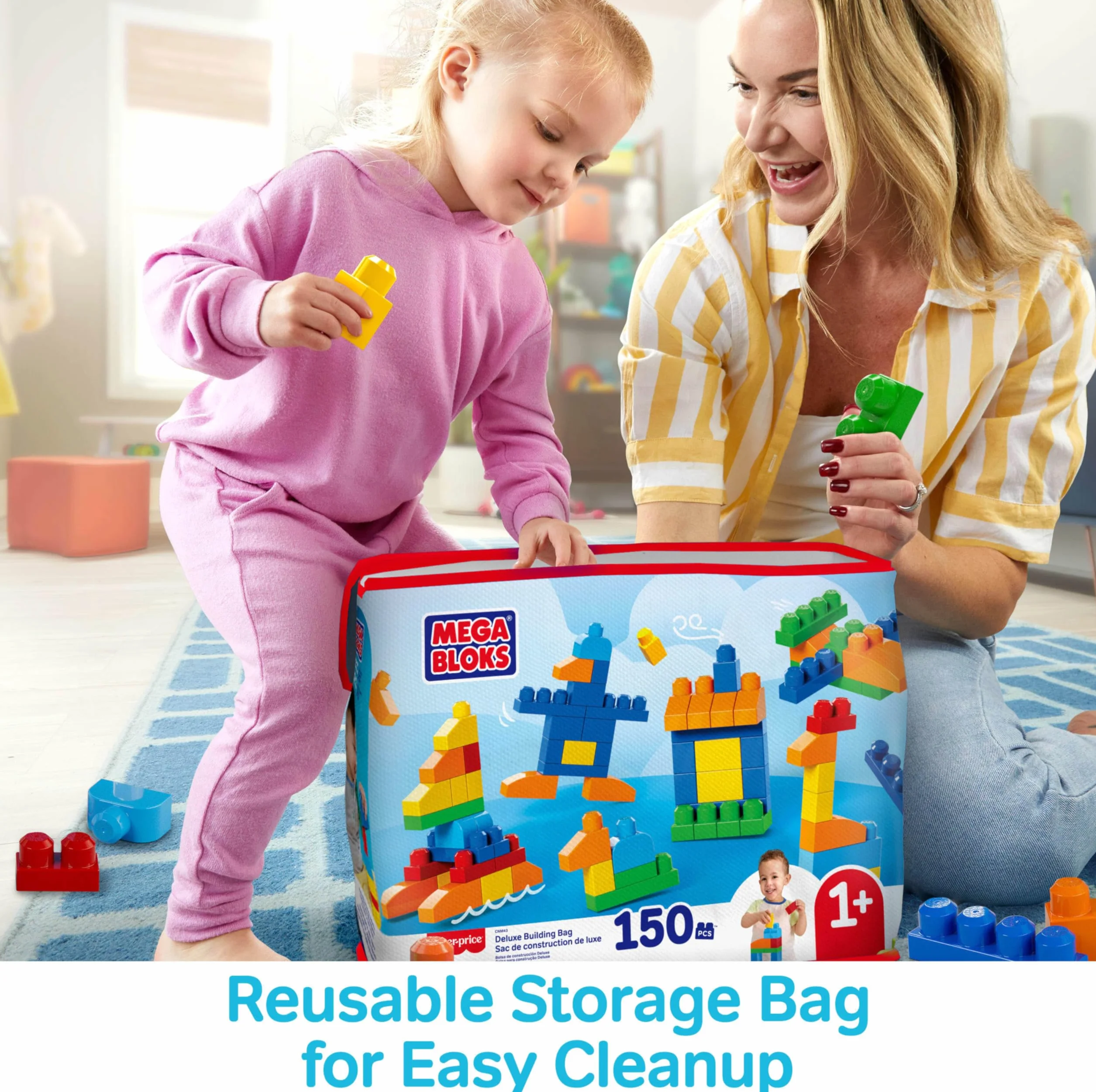 Mega Bloks Sac Blocs Construction Deluxe 150 briques jouet bébé enfant 1-5 ans CNM43