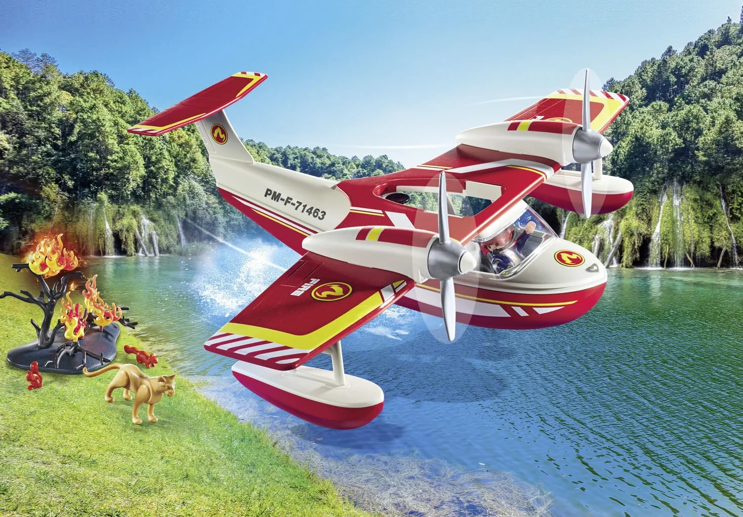 Playmobil 71463 Hydravion Pompier Action Heroes Avion Anti-Incendie avec Fonction d'extinction Dès 4 Ans