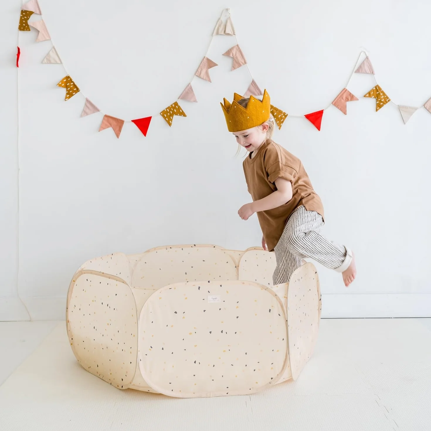 3 Sprouts Piscine à balles pour Enfants Terrazzo Beige Tissu Durable