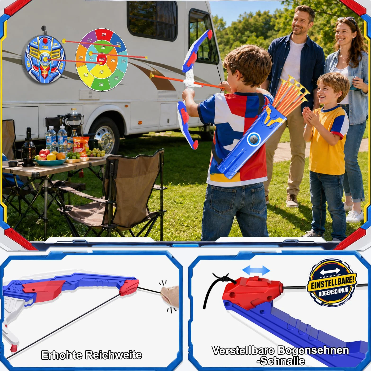 Tir à l'arc Jouet Enfant avec LED Lumières 2 Cible 10 Flèches 1 Cuisiniers 4-12 Ans Intérieur Extérieur