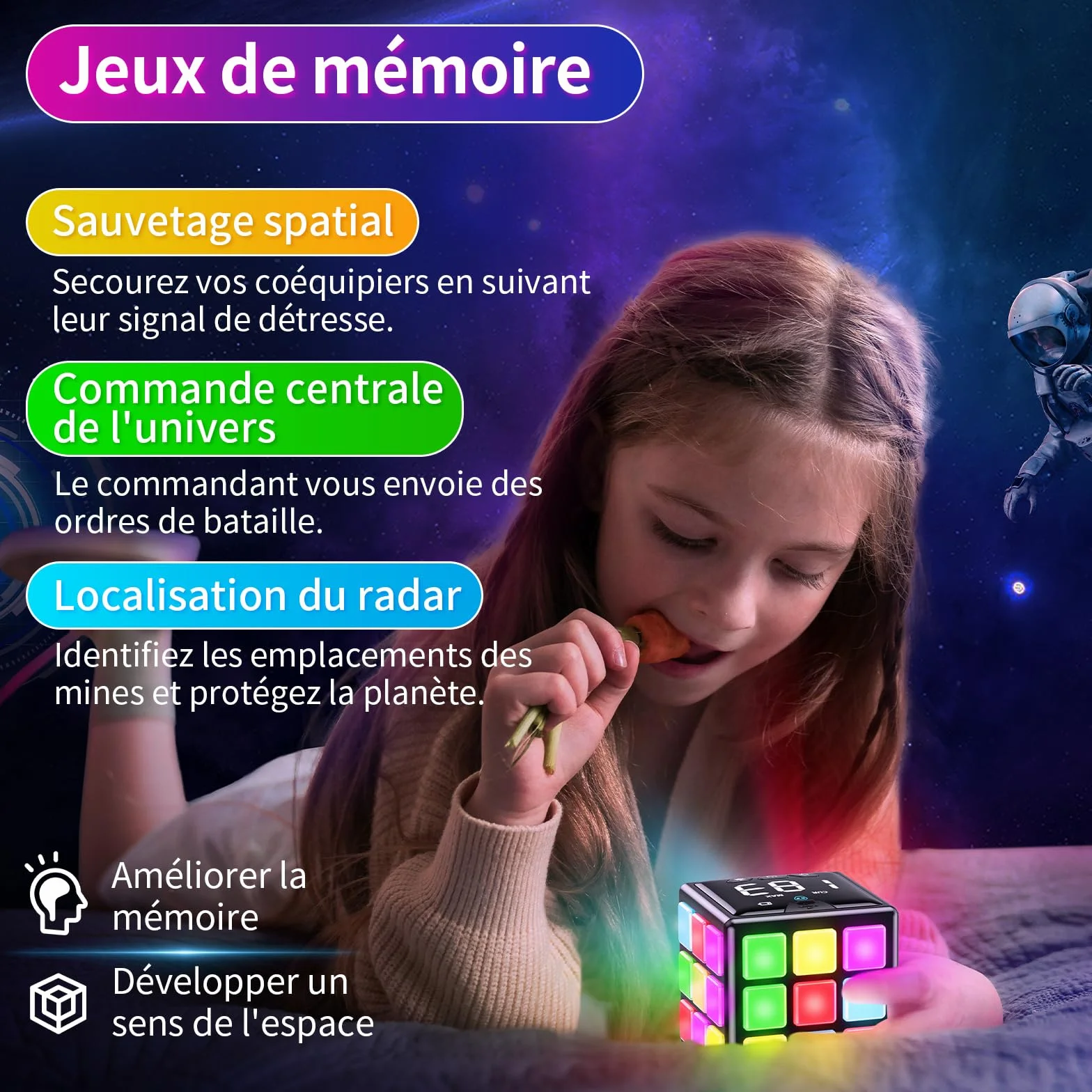 Xinbeiya Cube de Jeu Rechargeable 15-en-1 Jeux de Cerveau Mémoire Rapidité Enfants 6-12 Ans Version Française Noir