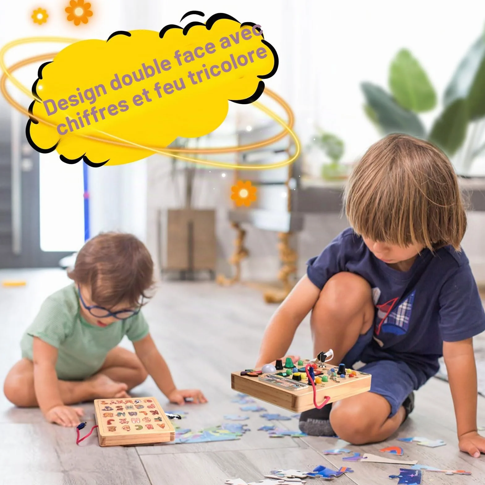 Planche Montessori Busy Board en Bois pour Bébé 3+ Ans, Activity Board avec 19 Lumières, Jouet Éducatif Sensoriel Motricité, Voyage Portable Cadeau Garçons Filles