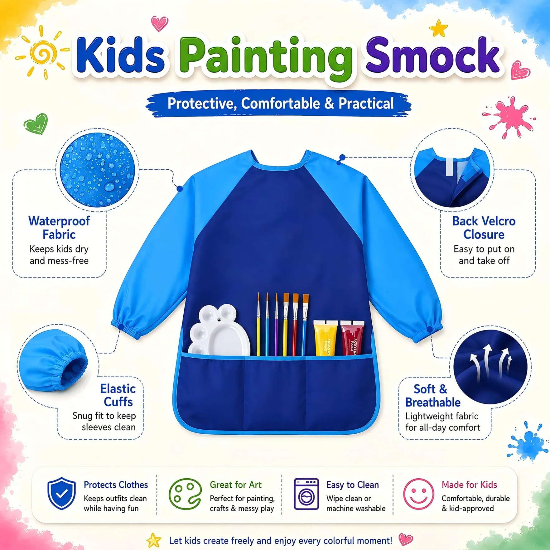 Kit Peinture aux Doigts Enfant 12 Couleurs 35 ml Lavable avec Pinceaux Éponges Palette Seau Pliable Tabliers Cadeau Garçon 6-8 Ans Bleu
