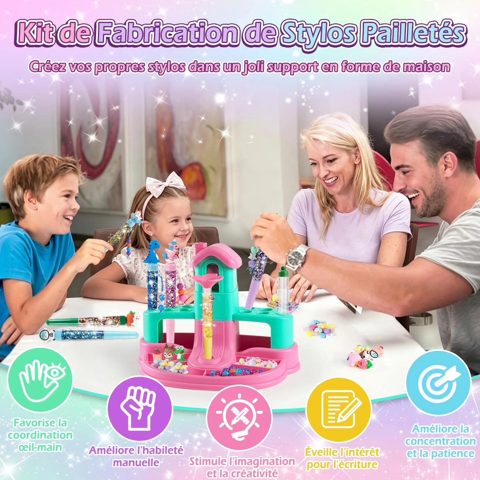 Kazzley Fabrique a Stylo avec 78+ PCS, Atelier des Stylos en Forme de Maison, Kit Loisir Creatif Enfant, ide Cadeau Fille 6-12 Ans