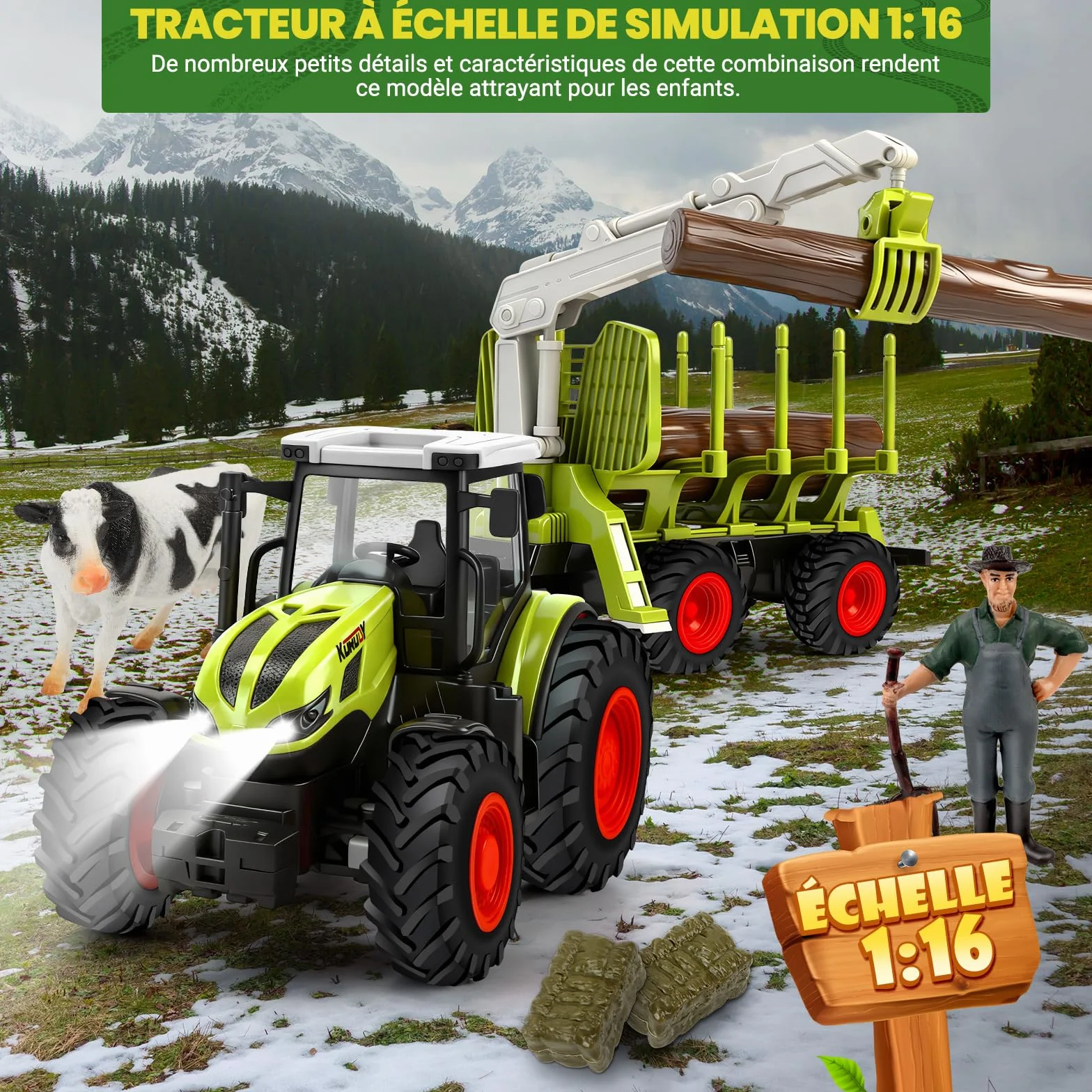 BuzzoXerex Tracteur Télécommandé Enfant avec Remorque Vache Jouet Ferme 3 4 5 Ans