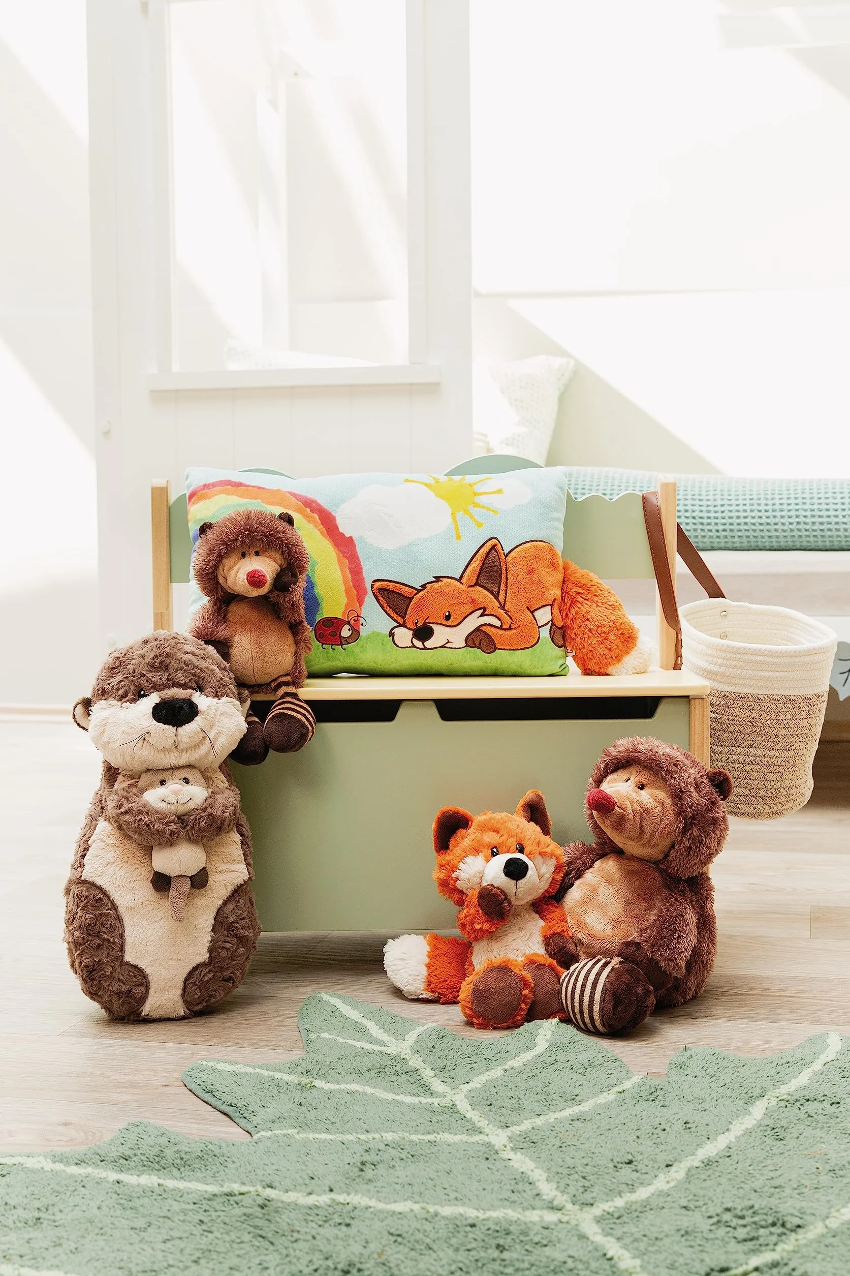 Coussin Loutre Thure Oda & Odalina 40x20cm Gris - Oreiller en Peluche Doux et Durable pour Enfants