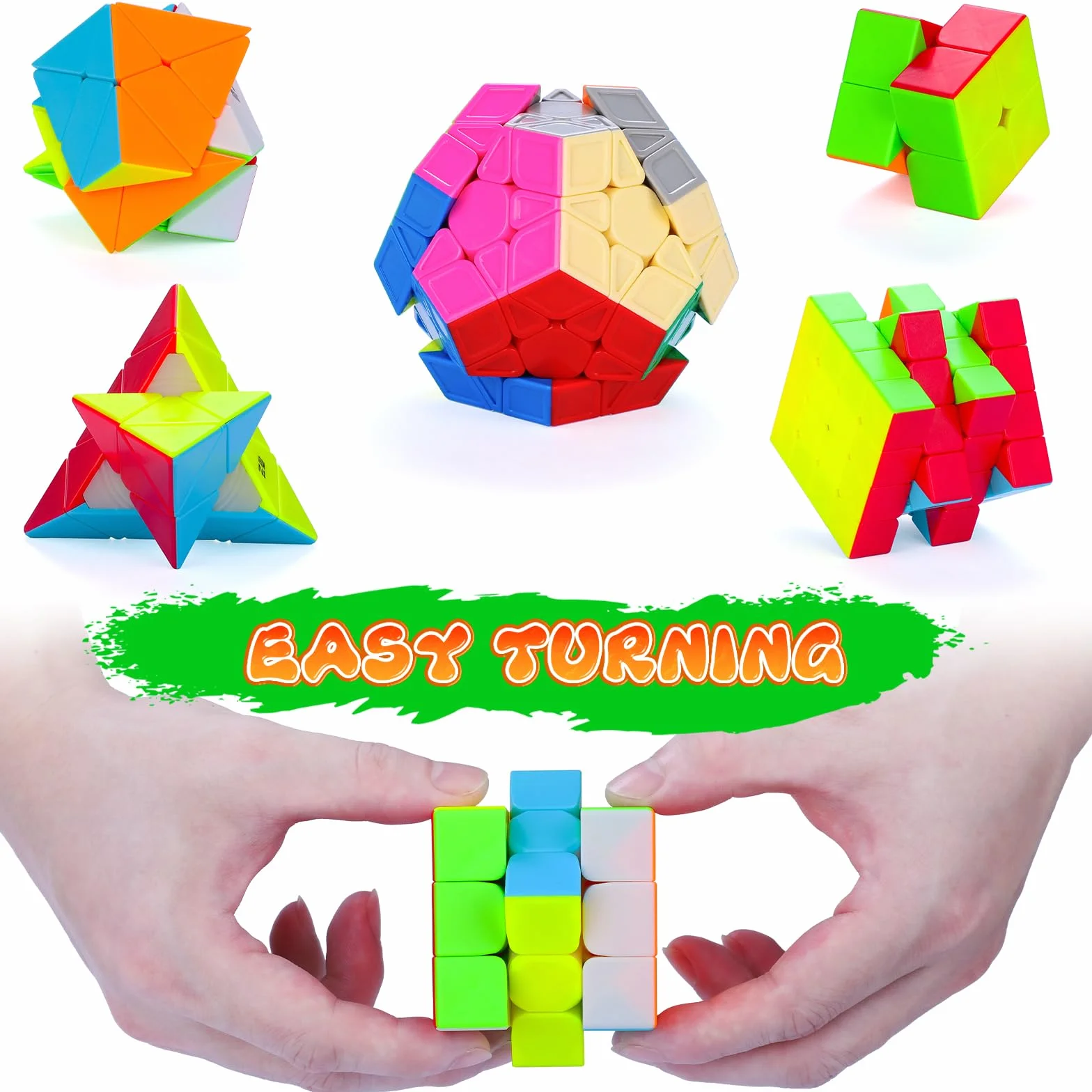 Speed Magic Cube Ensemble 6 Pack Cube Magique 2x2x2 3x3x3 4x4x4 Pyraminx Megaminx Skewb sans Autocollant Jouet