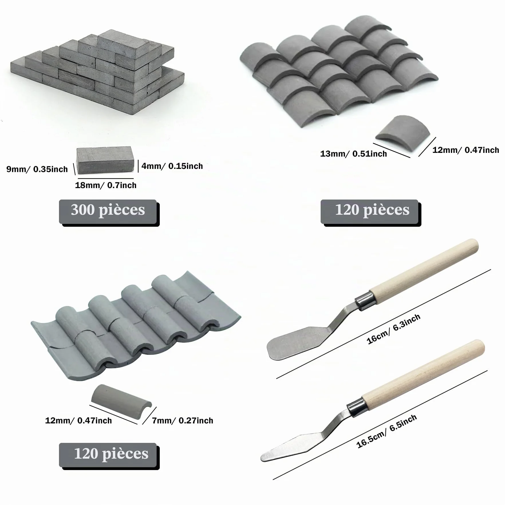 Woohome 542 PCS Tuiles Miniatures Mini Briques Gris pour DIY Fairy Garden Dollhouse Decor