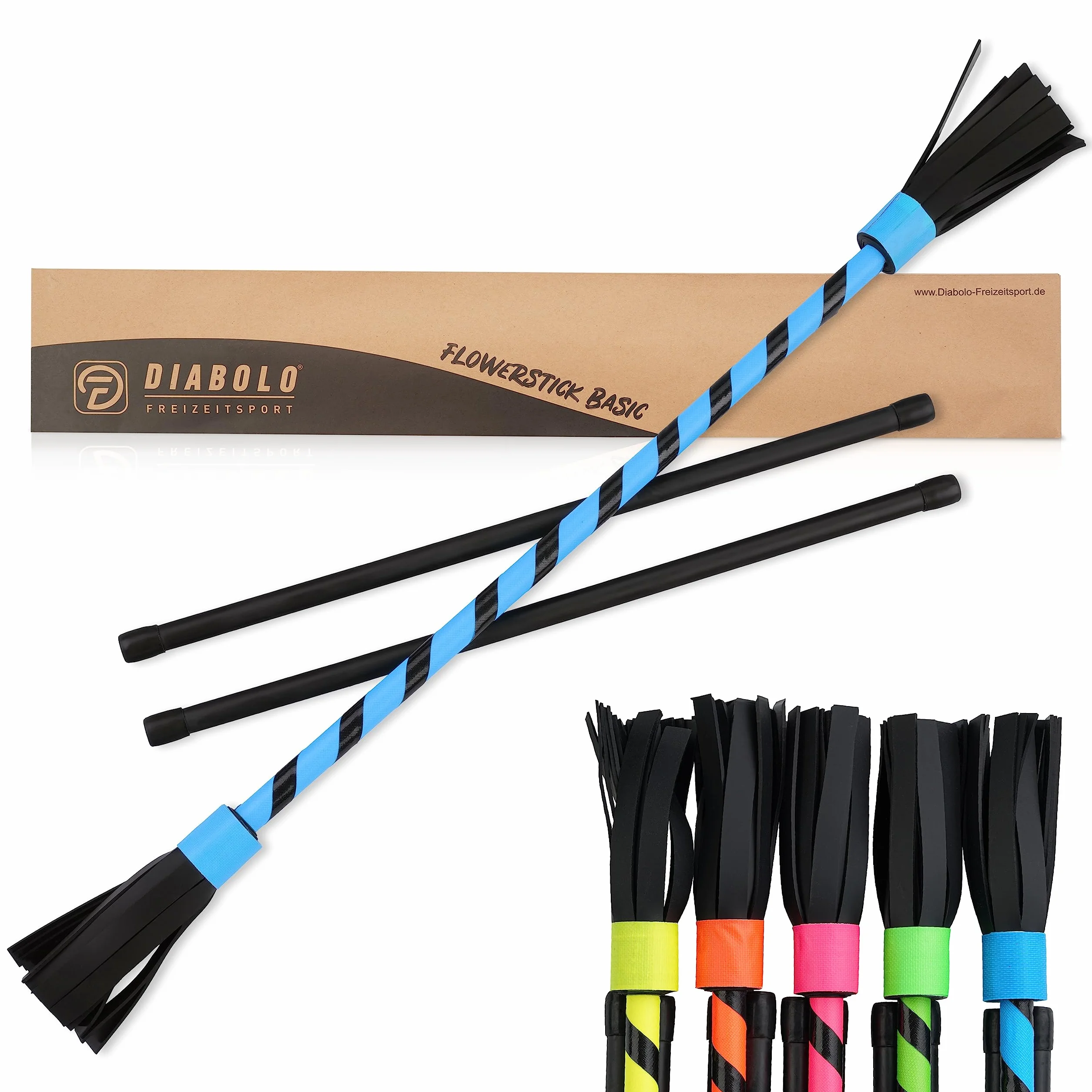Diabolo Freizeitsport Flowerstick Basic turquoise - Bâton fleur réactif aux UV avec deux bâtons en fibre de verre pour débutants