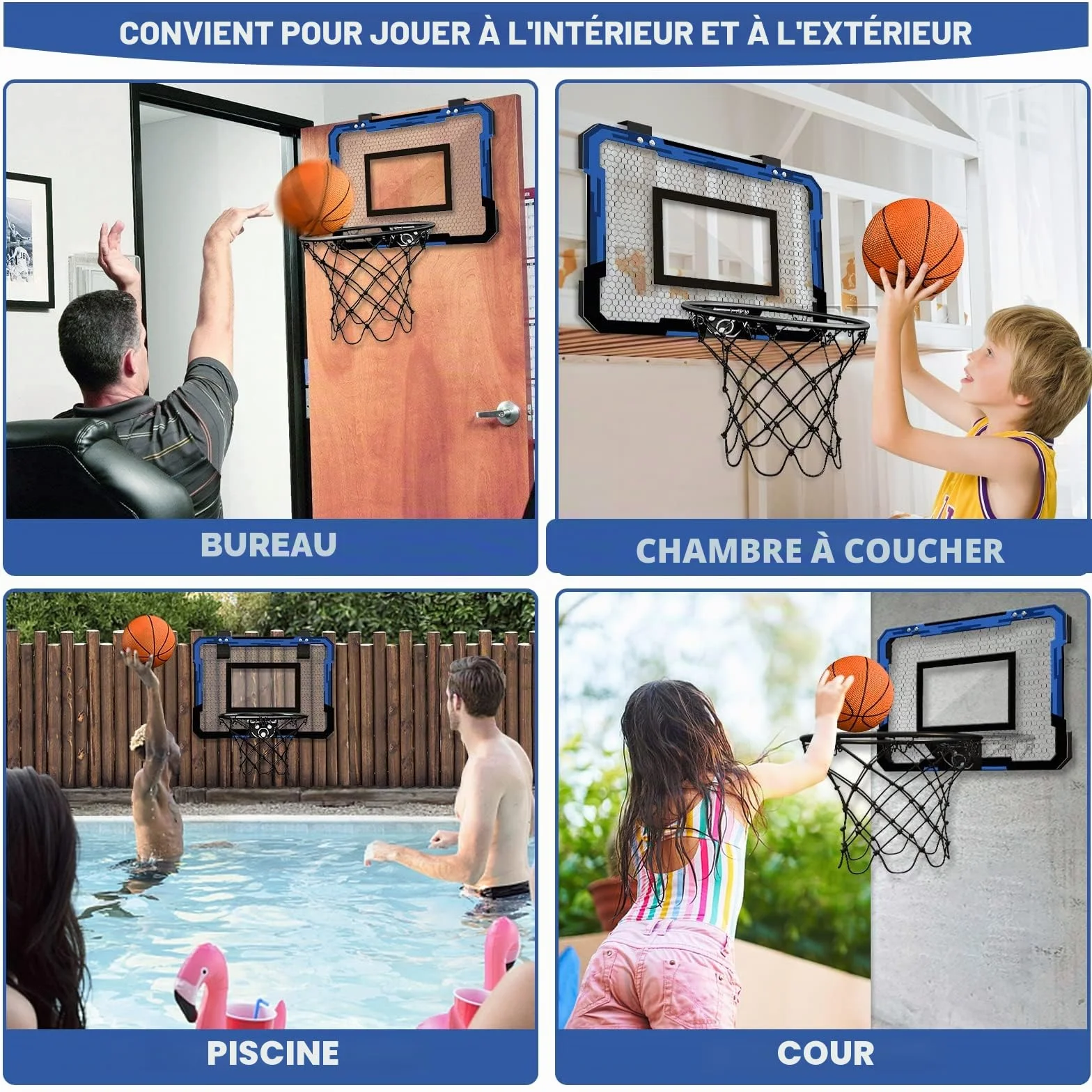 QDRAGON Mini Panier de Basket Enfant Intérieur, Panier de Basketball Mural avec 3 Ballons, Filet, Backboard et Pompe