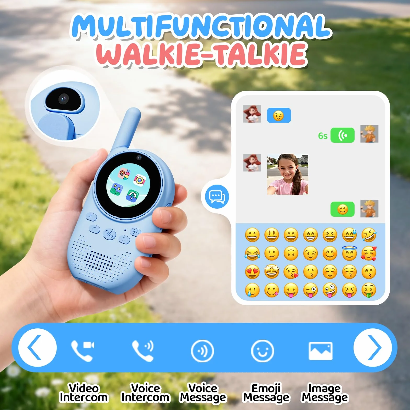 Talkie Walkie Enfants Rechargeable avec Vidéo HD Caméra Longue Portée Cadeaux Garçons Filles 3-12 Ans