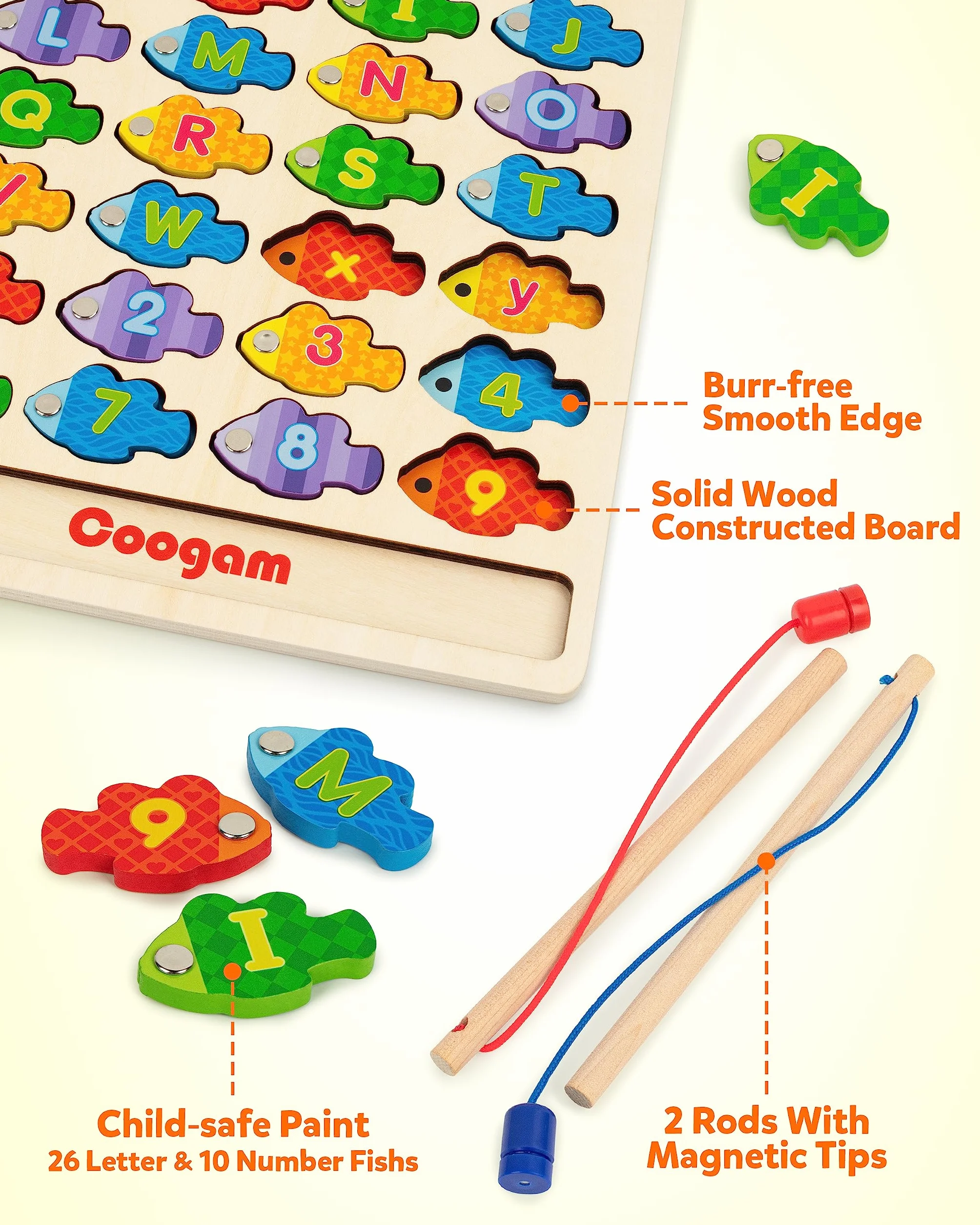 Coogam Magnetic Lettres Numériques Jeu de Pêche Livres en Bois ABC Montessori Jouets Éducatifs 3 4 5 Ans Enfants