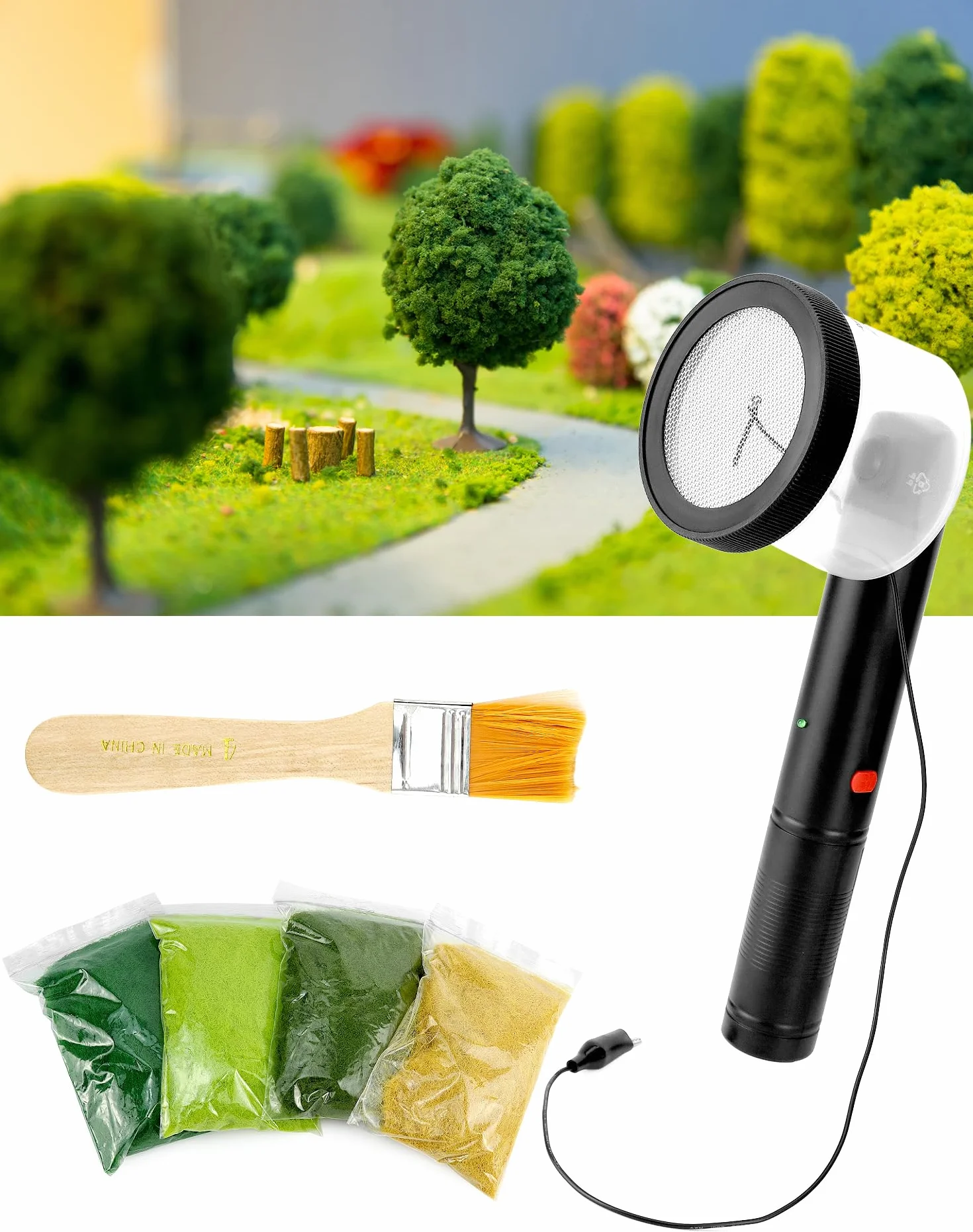 QWORK Kit de Flocage électrostatique pour modélisme, 4 Couleurs Fibres et Brosse