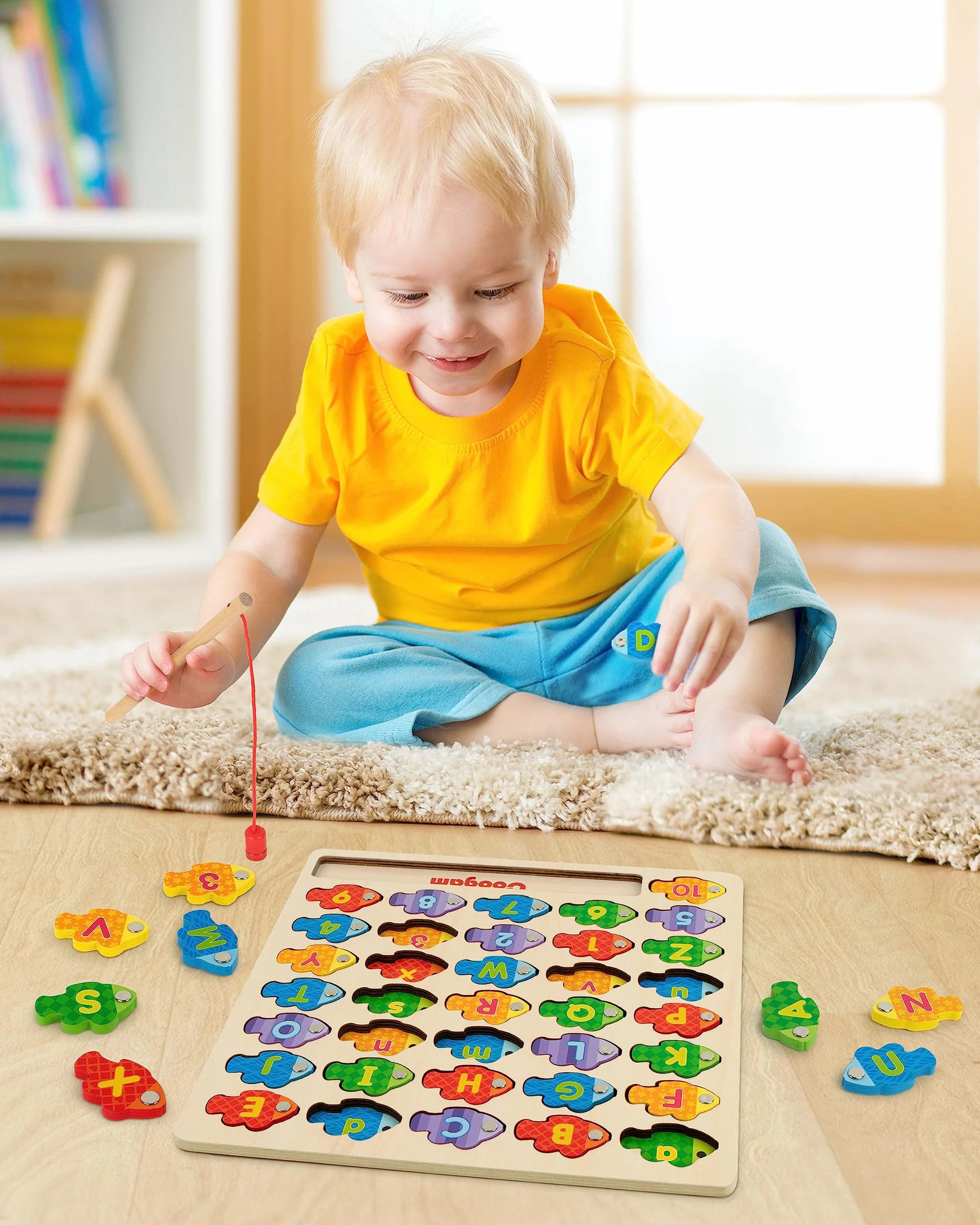 Coogam Magnetic Lettres Numériques Jeu de Pêche Livres en Bois ABC Montessori Jouets Éducatifs 3 4 5 Ans Enfants