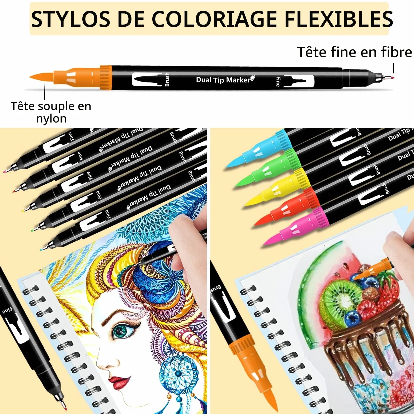 Efimeso Stylo Feutre 160 Feutres Coloriage Adulte, Marqueur Pinceau Double Pointe, Feutre Aquarelle Fineliners Dessin Croquis Livre Coloriage