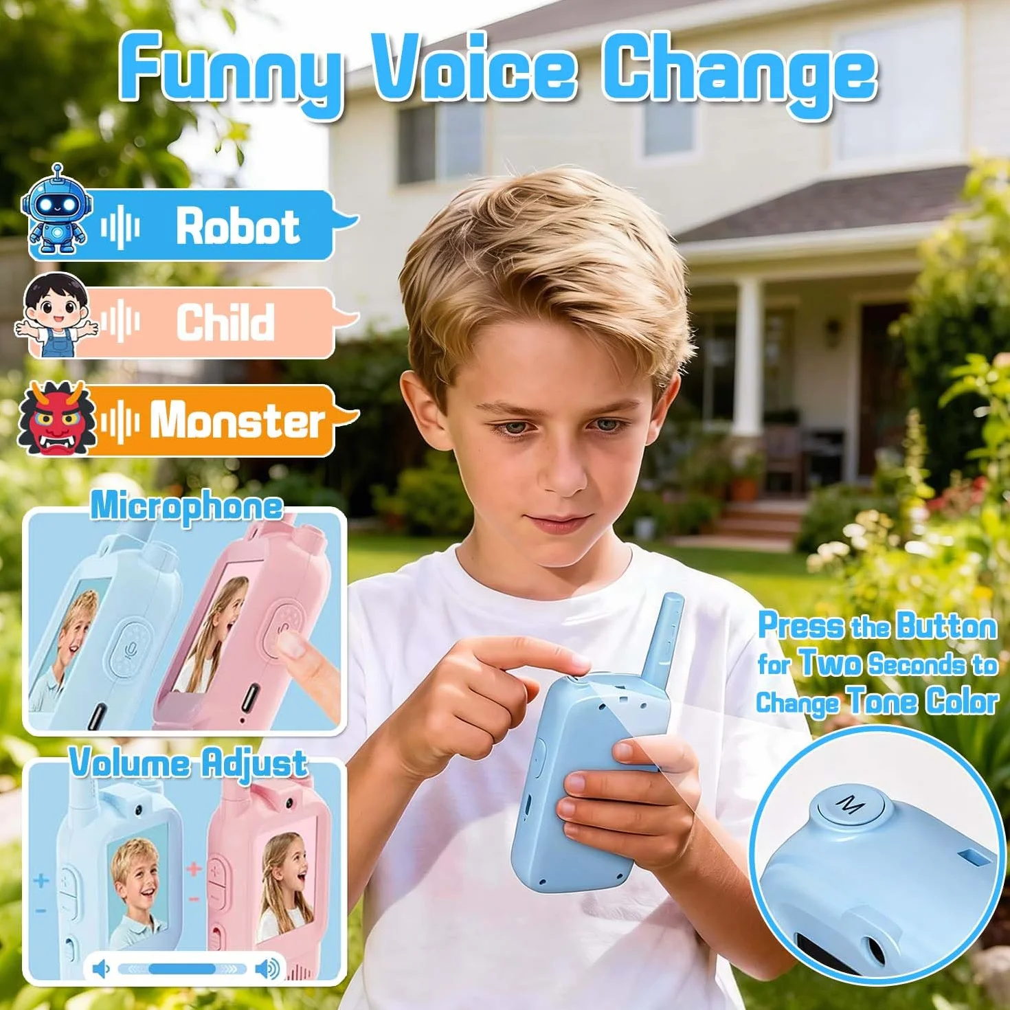 Talkie Walkie Enfant Caméra Vidéo Rechargeables 2pcs Cadeau Fille 3-12 Ans Portée 200m
