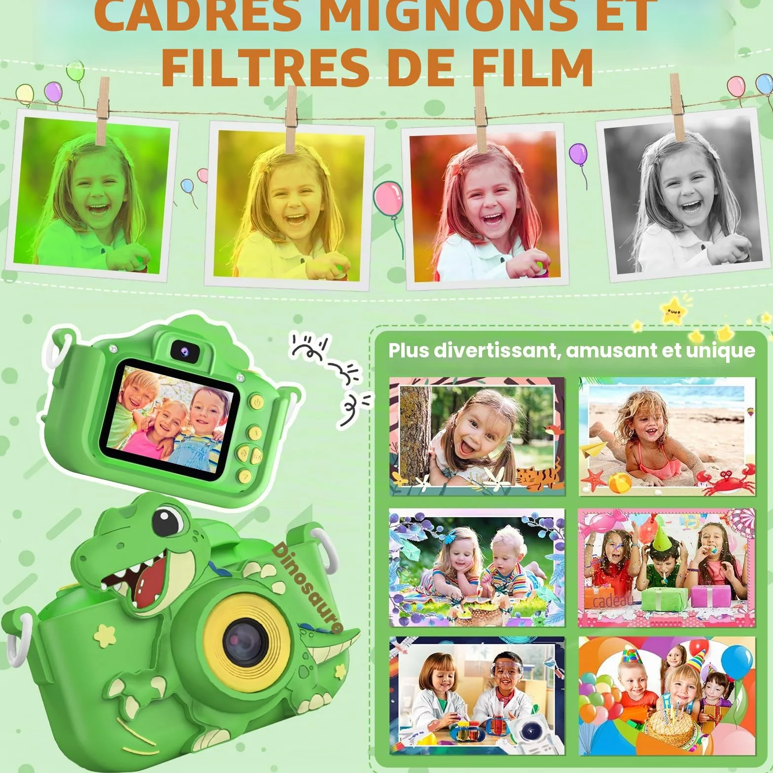 Appareil Photo Enfant 48MP 1080P HD Vidéo Rechargeable Caméscope 3-12 Ans avec 32G Carte SD et Étui Silicone