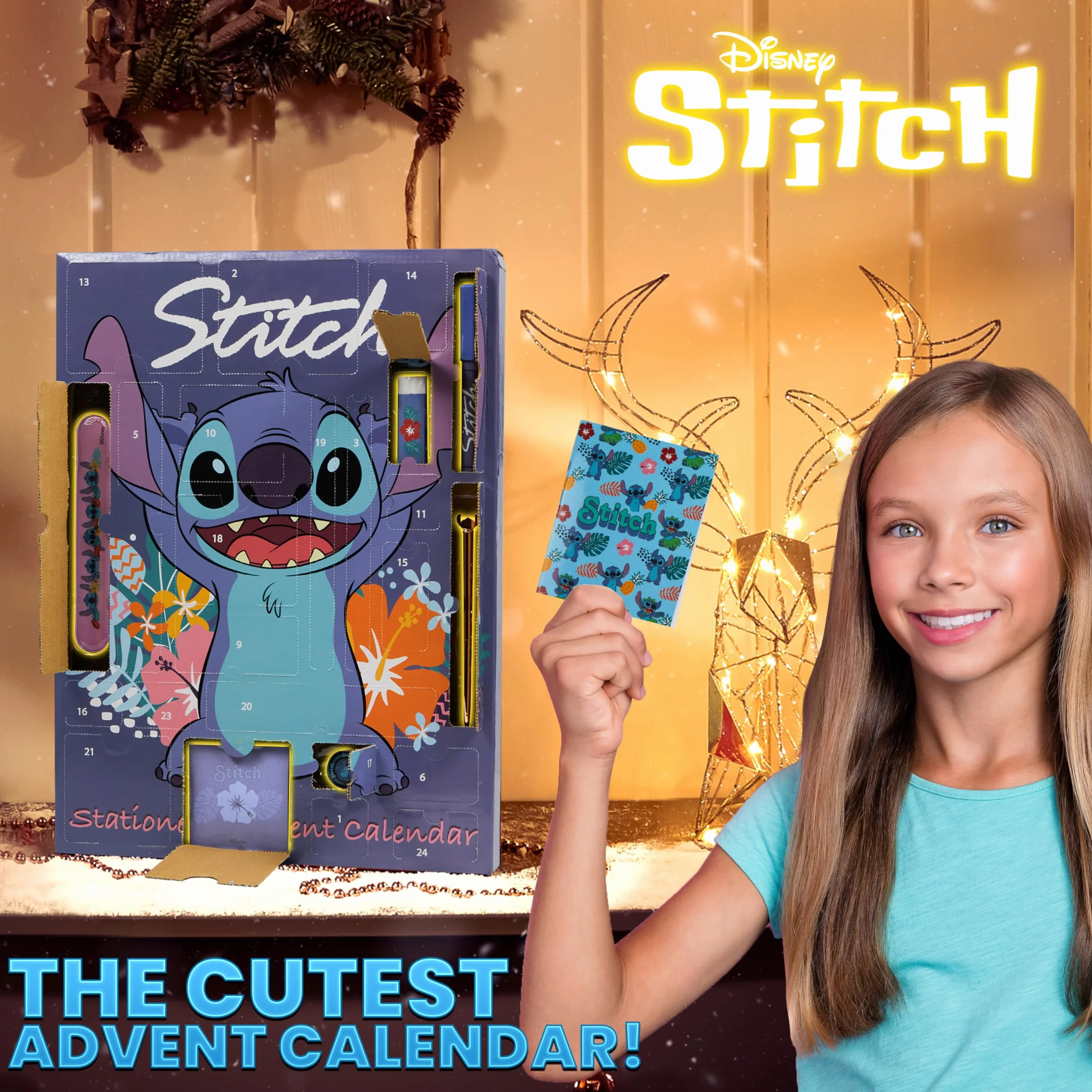 Disney Stitch Calendrier de l'Avent 2025 24 Surprises Papeterie Original Accessoires Kawaii Collier Porte-clés Stylo Bleu
