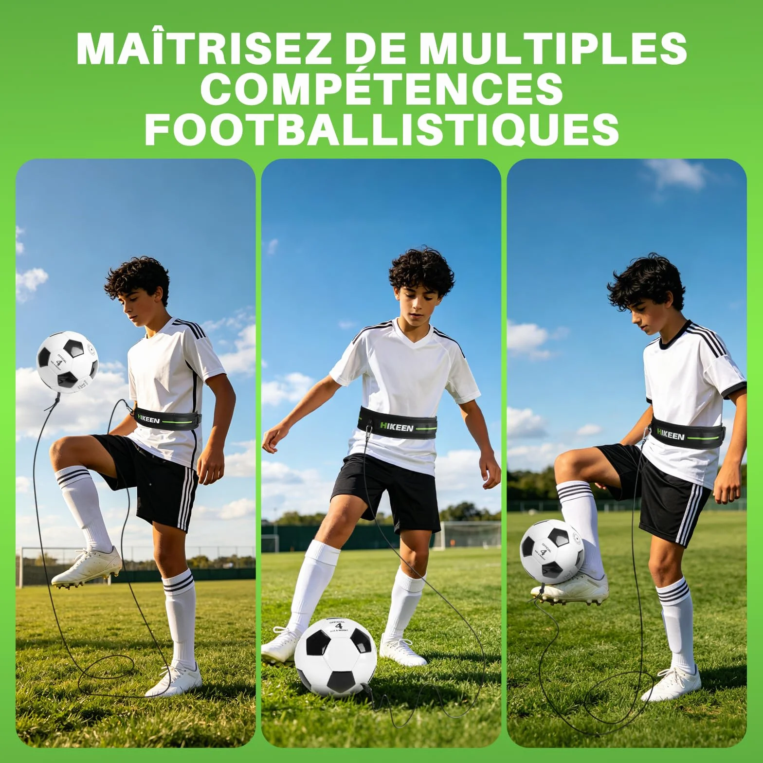 Hikeen Ceinture d'entrainement Football Réglable avec Ballon Foot Kit Entrainement Corde Élastique Adolescents Adultes