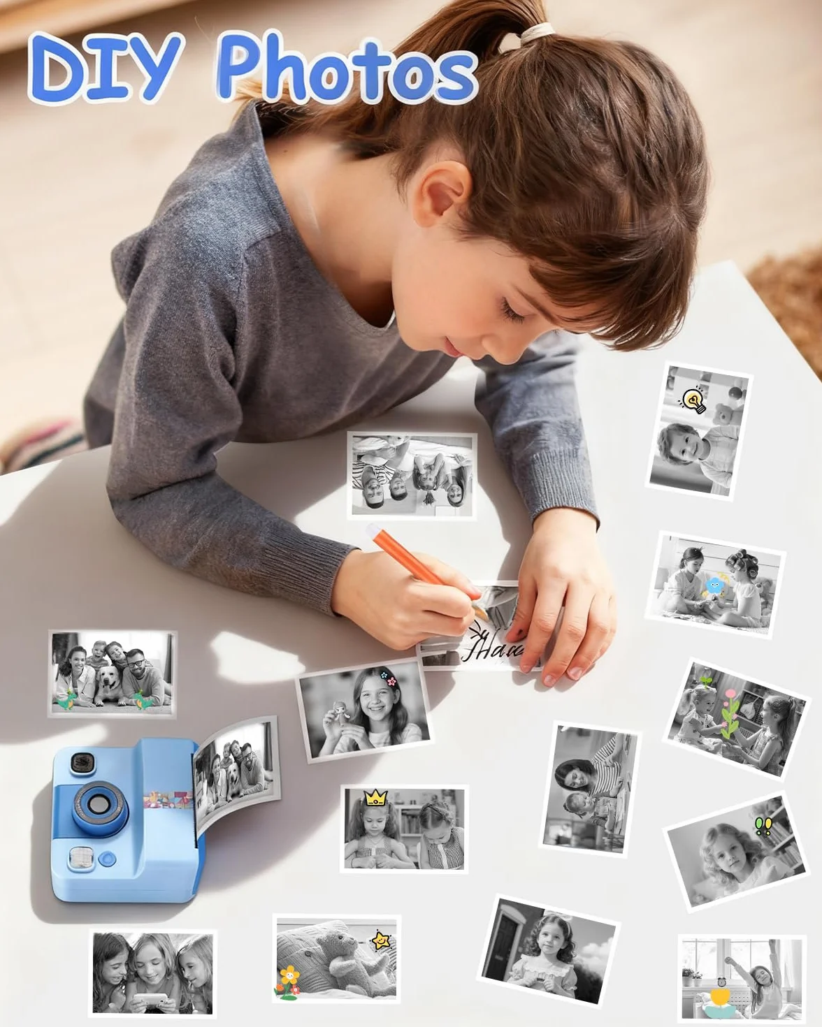 Appareil Photo Instantané Enfant 2.4" Écran 1080P Selfie Carte 32 Go Bleu