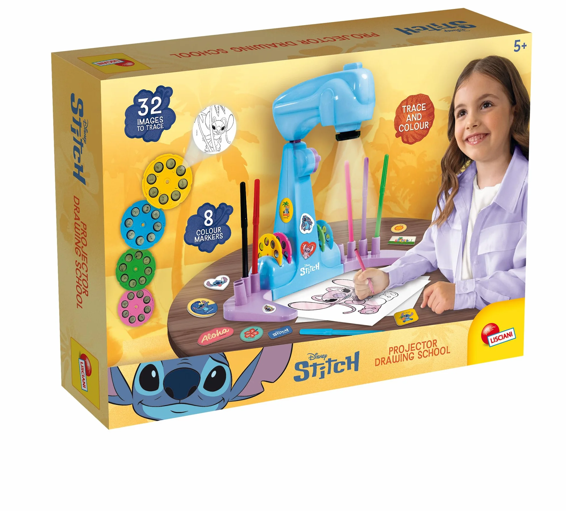Lisciani Disney Stitch École de Dessin par Projection pour Enfants dès 5 Ans Projecteur LED 4 Disques Kit Créatif