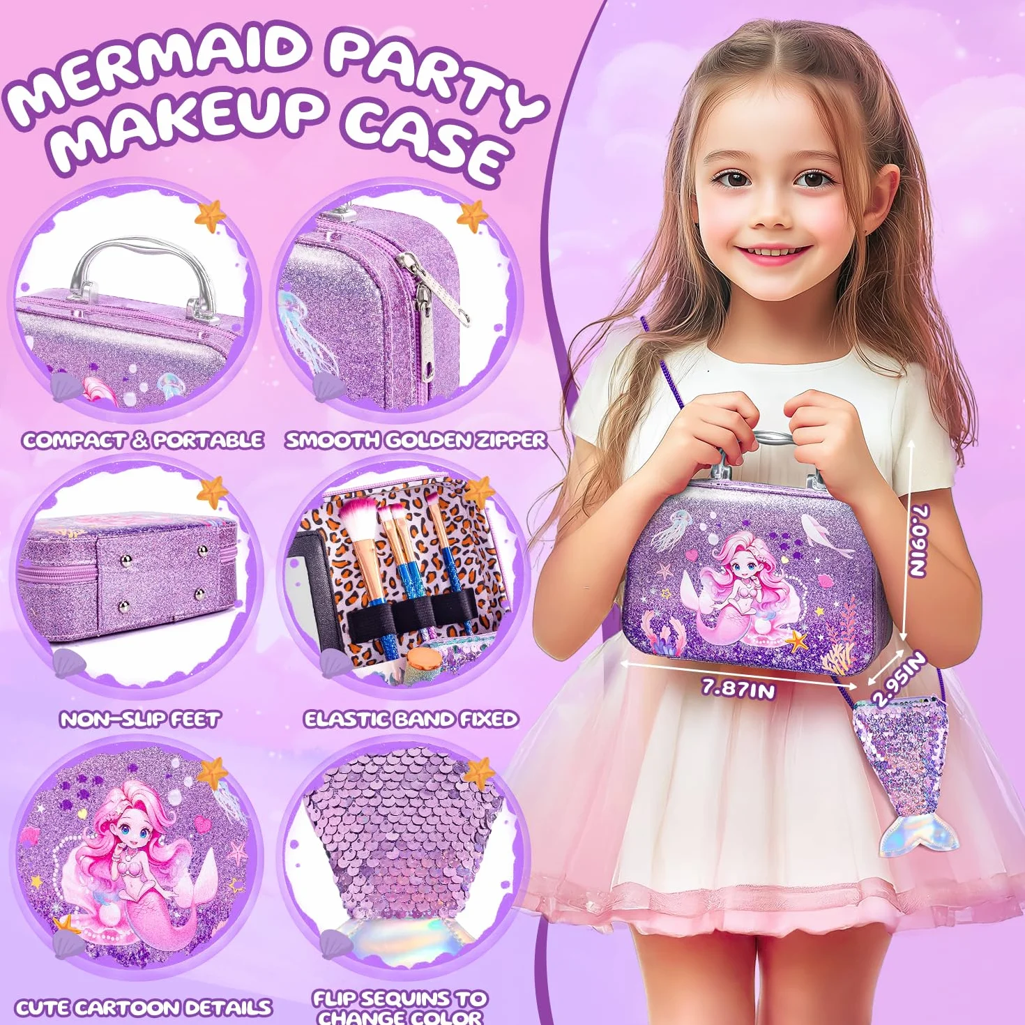 Kit Maquillage Enfant Fille avec Vernis à Ongles, Coffret Maquillage Princesse Jouet Non Toxique Lavable Cadeau Noël 3-10 Ans
