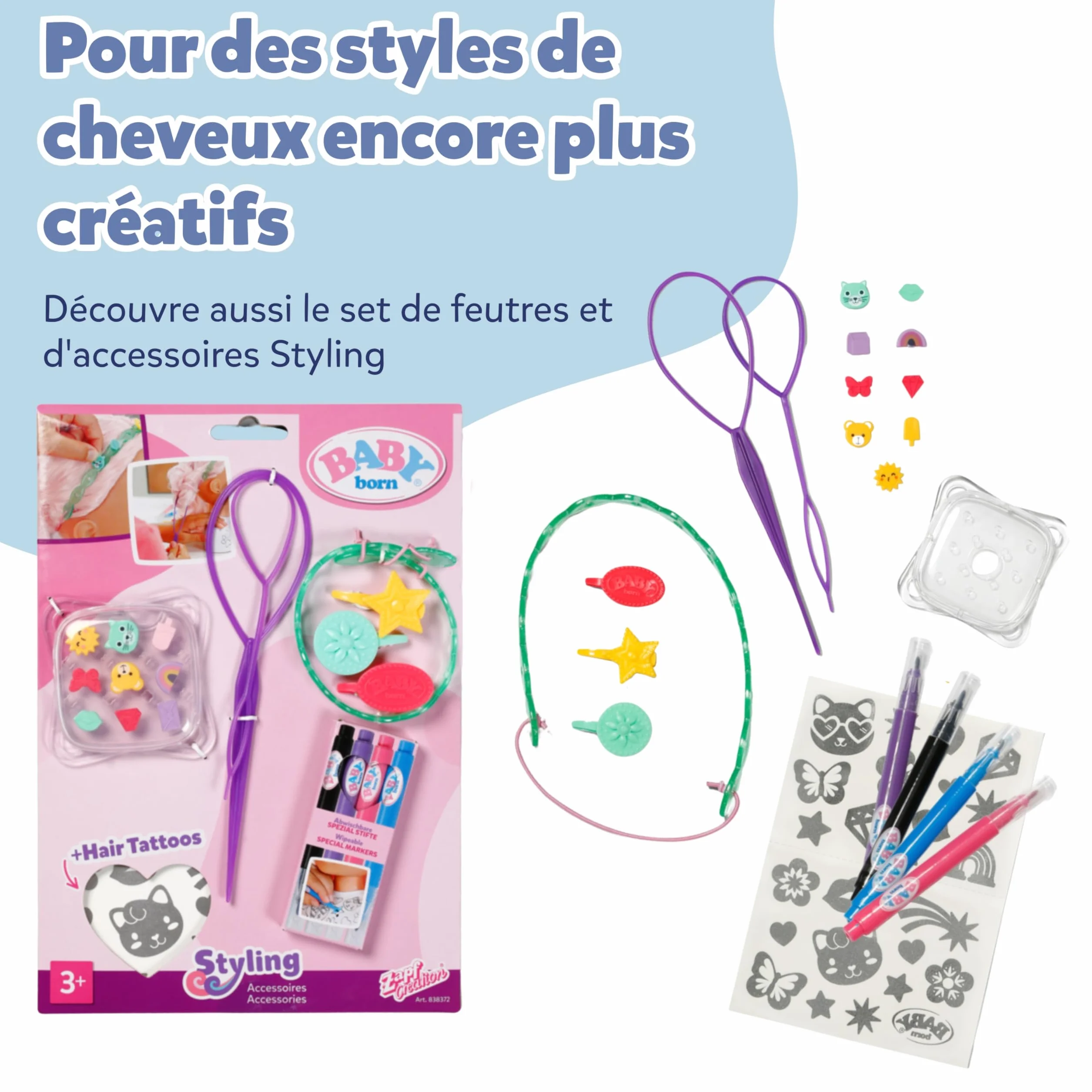 BABY born Tête de Coiffure Créative pour Enfants 3 Ans - Poupée Maquillage Cheveux Roses avec Marqueurs & Accessoires