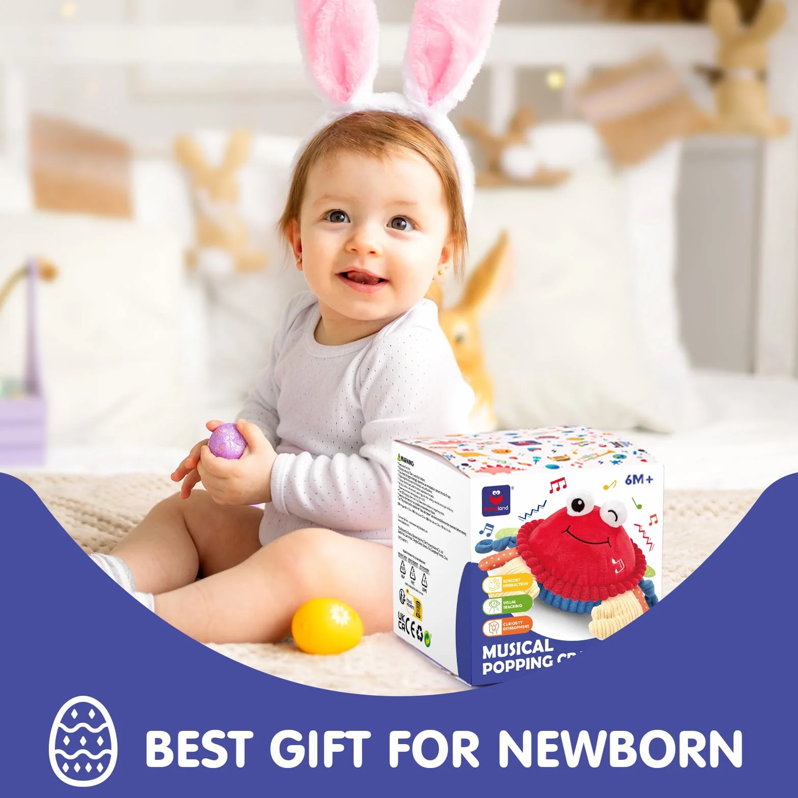 Jouet Bebe 6-12 Mois, Crabe Qui Marche avec Musique et Enregistrement, Jouets en Peluche Interactifs Tummy Time