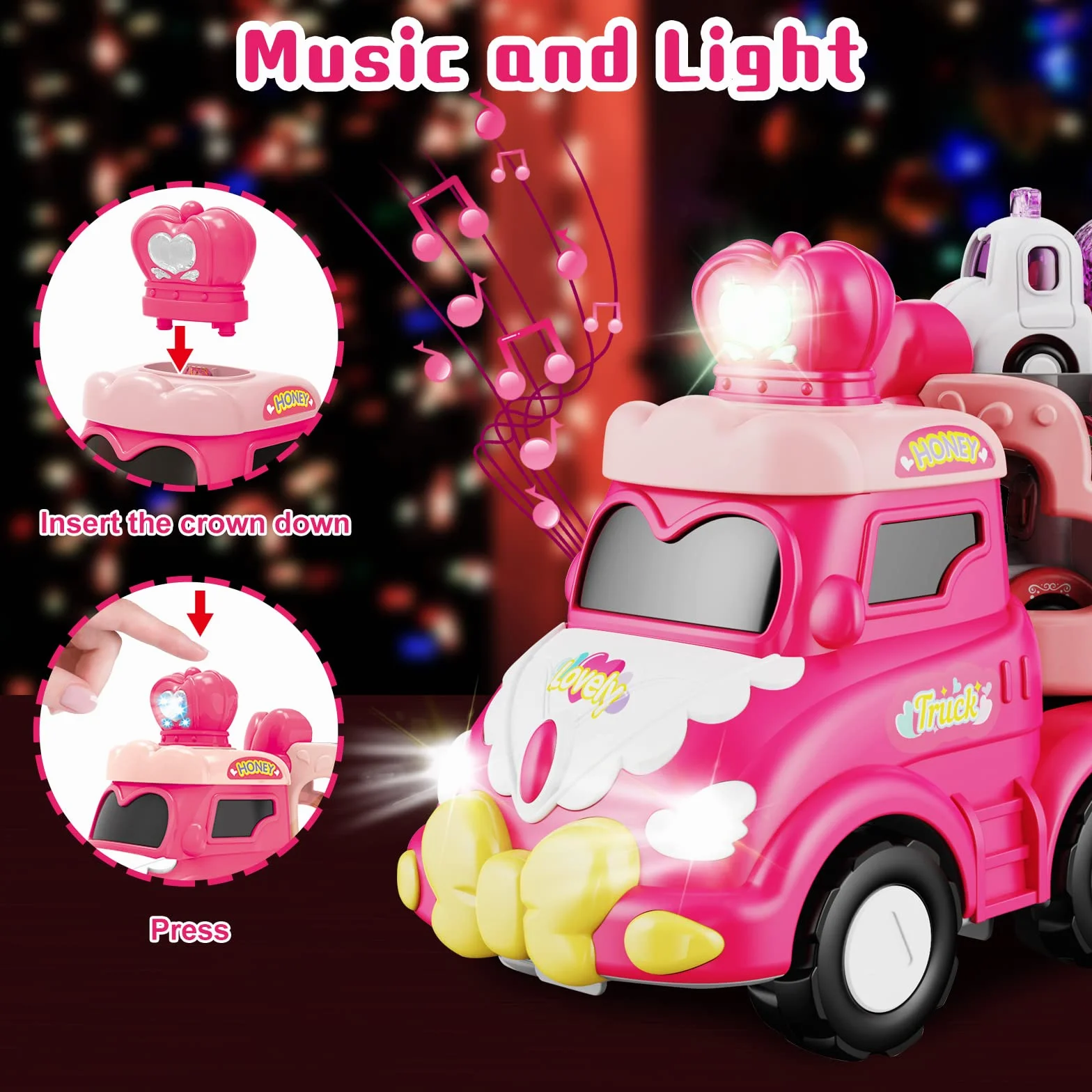 Camion Jouet 9 en 1 avec Sons et Lumières, Transporteur de Voitures Cadeau Anniversaire pour Garçons Filles 2-4 Ans