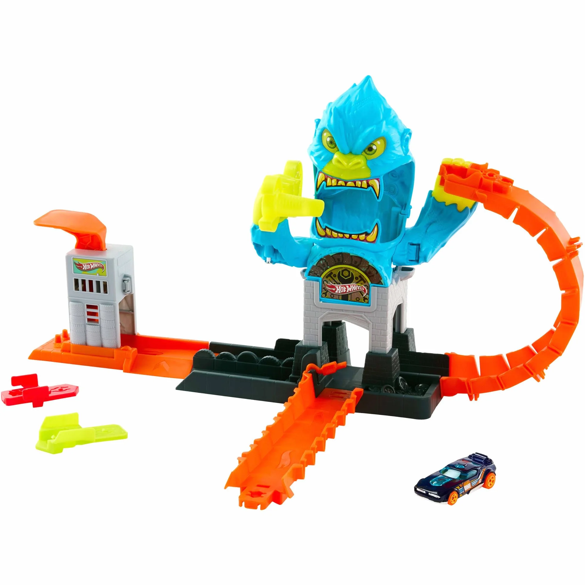 Hot Wheels Coffret Attaque du gorille véhicule échelle 1/64 défi ennemi juré piste Speed Snap JHL92