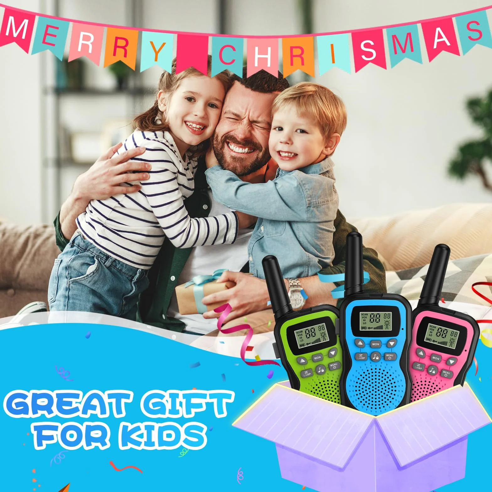 Apkezel Talkie Walkie Enfants Rechargeable Longue Portée 3 KM 1000mAh Ensemble de 3 avec Lampe de Poche VOX Camping Randonnée