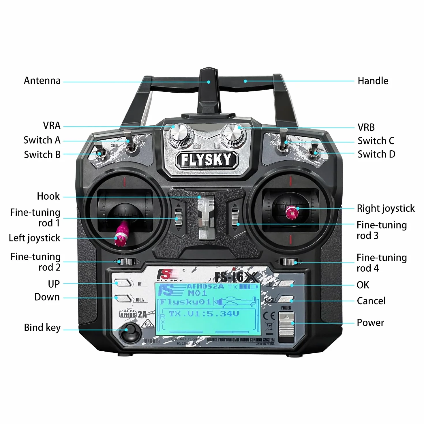 HAWK'S WORK Flysky Émetteur FS-i6X 10 Canaux avec Récepteur FS-iA10B, Contrôleur RC 2,4 GHz pour Voitures, Bateaux, Avions, Hélicoptères, Drones, Robots et Véhicules de Chantier RC (Mode 2)