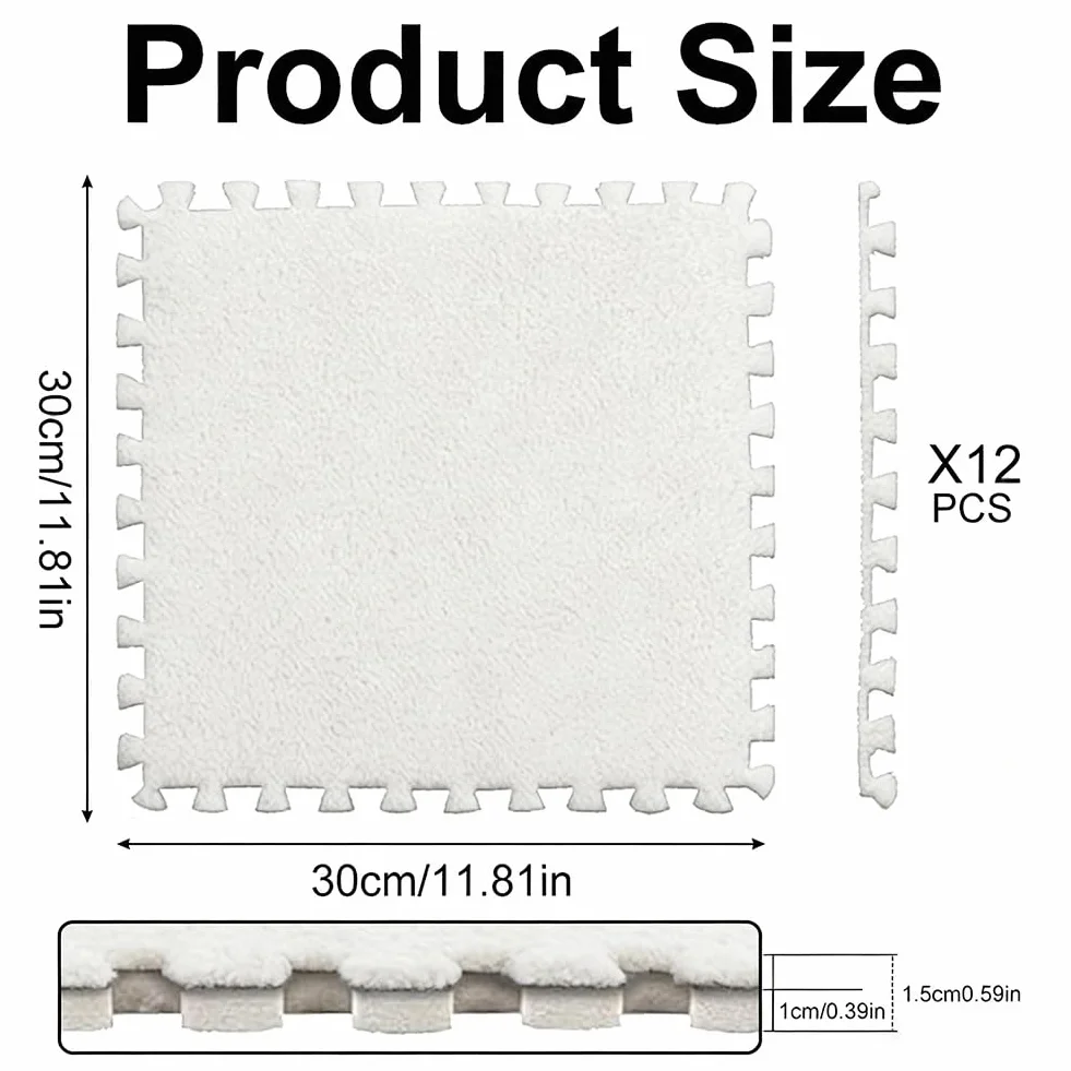 Tapis d'escalade en peluche blanche 30x30 cm 12 pièces emboîtables mousse puzzle sol salon chambre