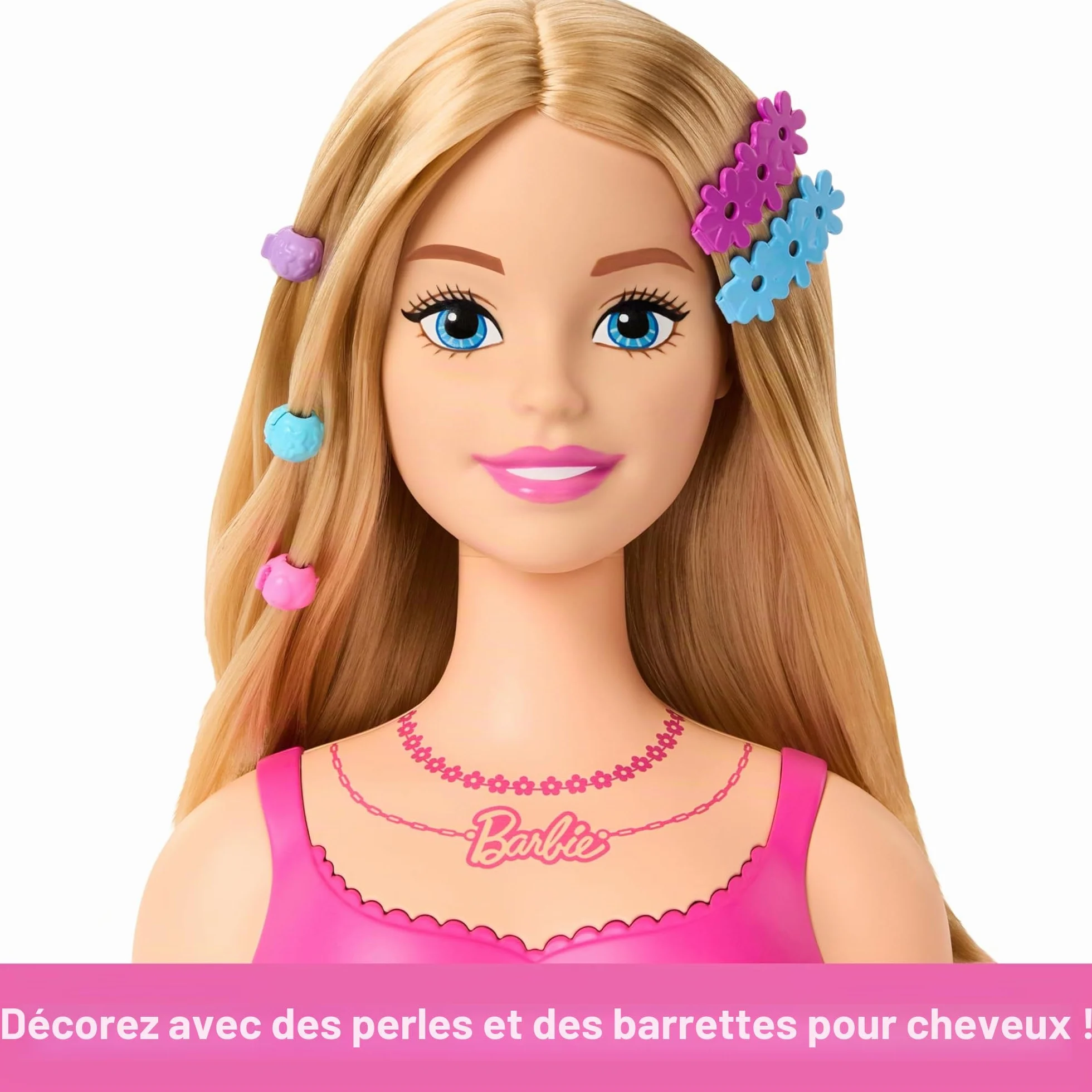 Barbie Tête de poupée cheveux blonds avec accessoires coiffure HMD88