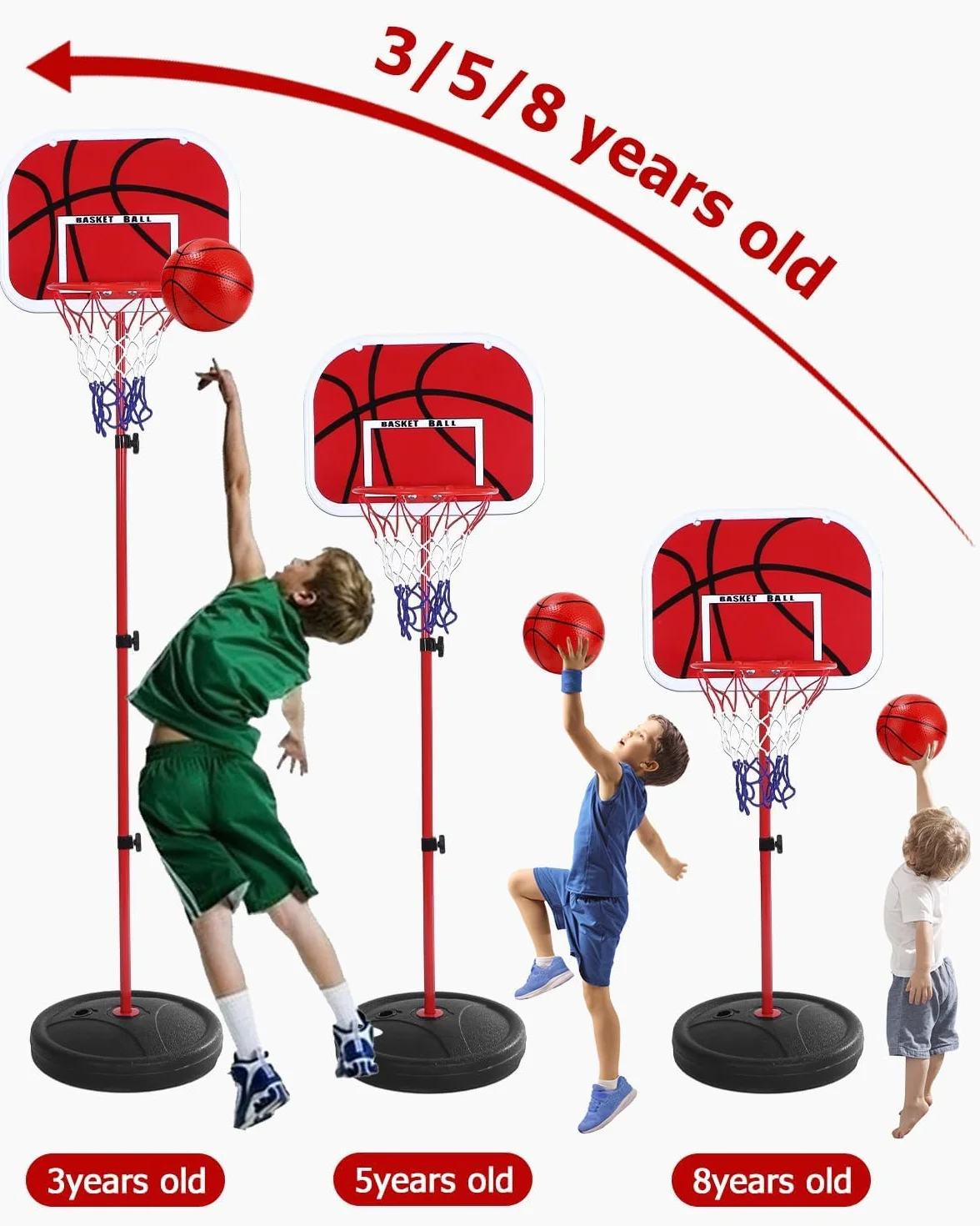 Panier De Basket Enfant 50-150cm Exterieur Portable avec Base Lestage