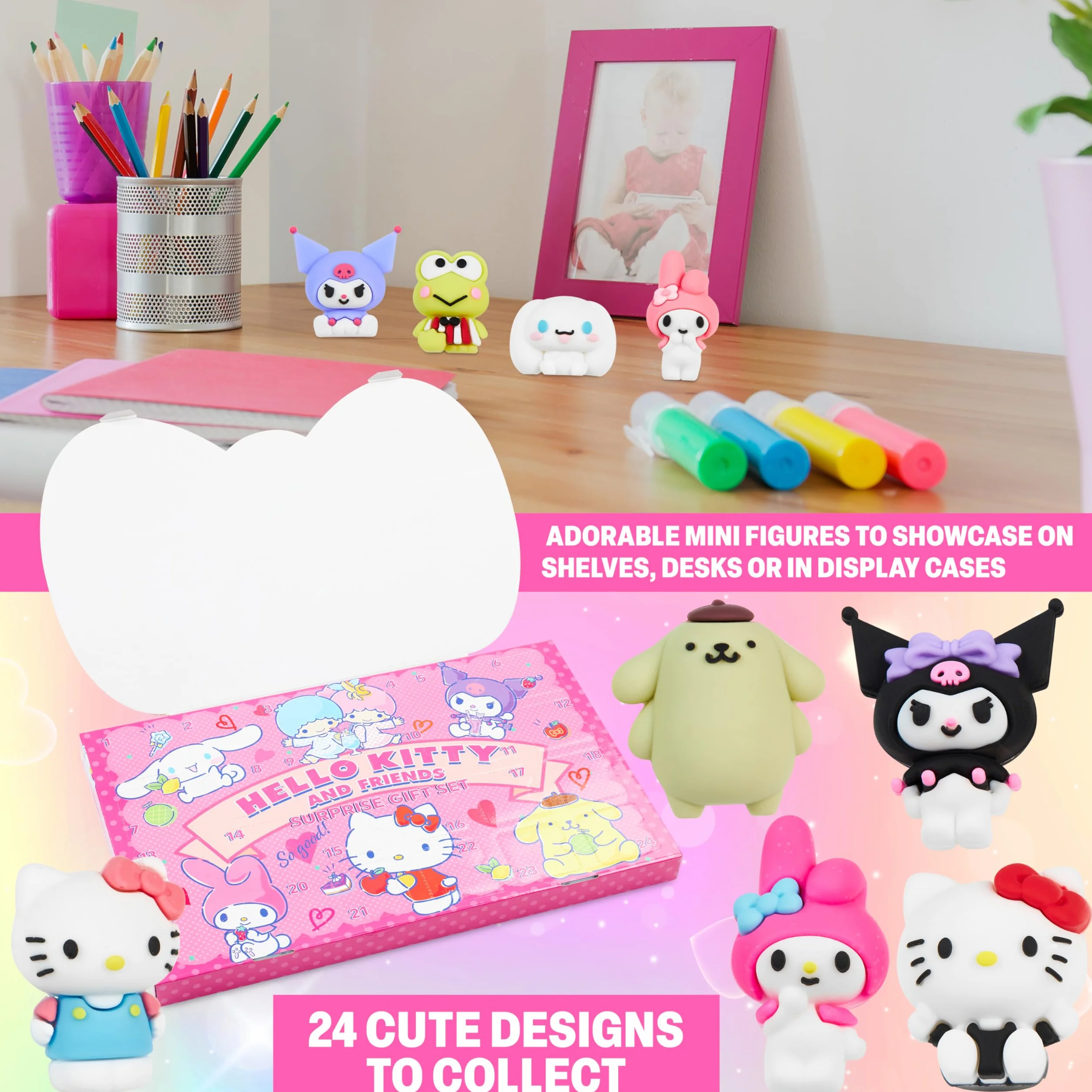 Hello Kitty Sanrio Figurines 3D 24 Pcs Kuromi Cinnamoroll My Melody Mini Figurine Kawaii Décoration Bureau Chambre