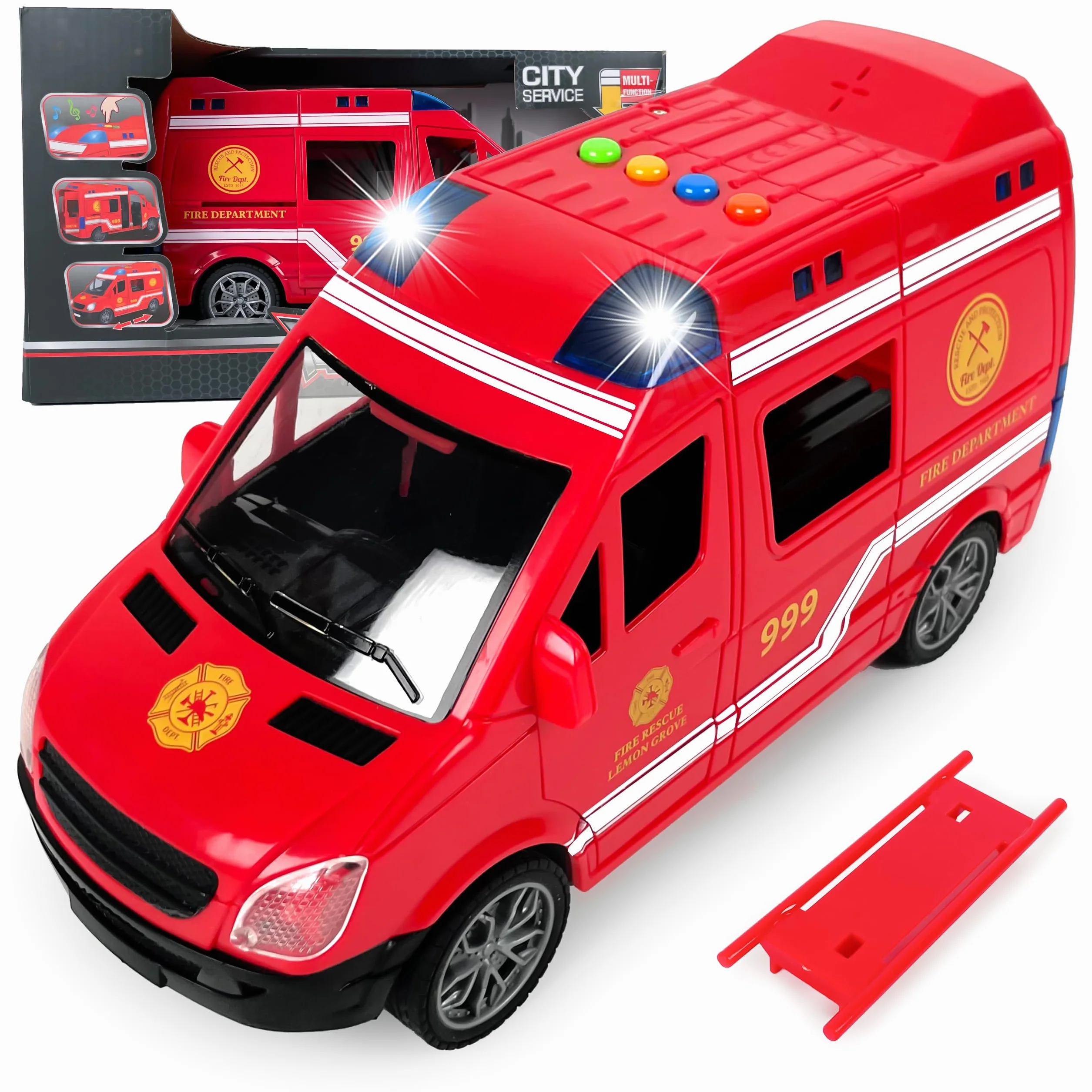 CELMAN Jouet ambulance avec support son et lumière véhicule secours voiture enfant 3 ans