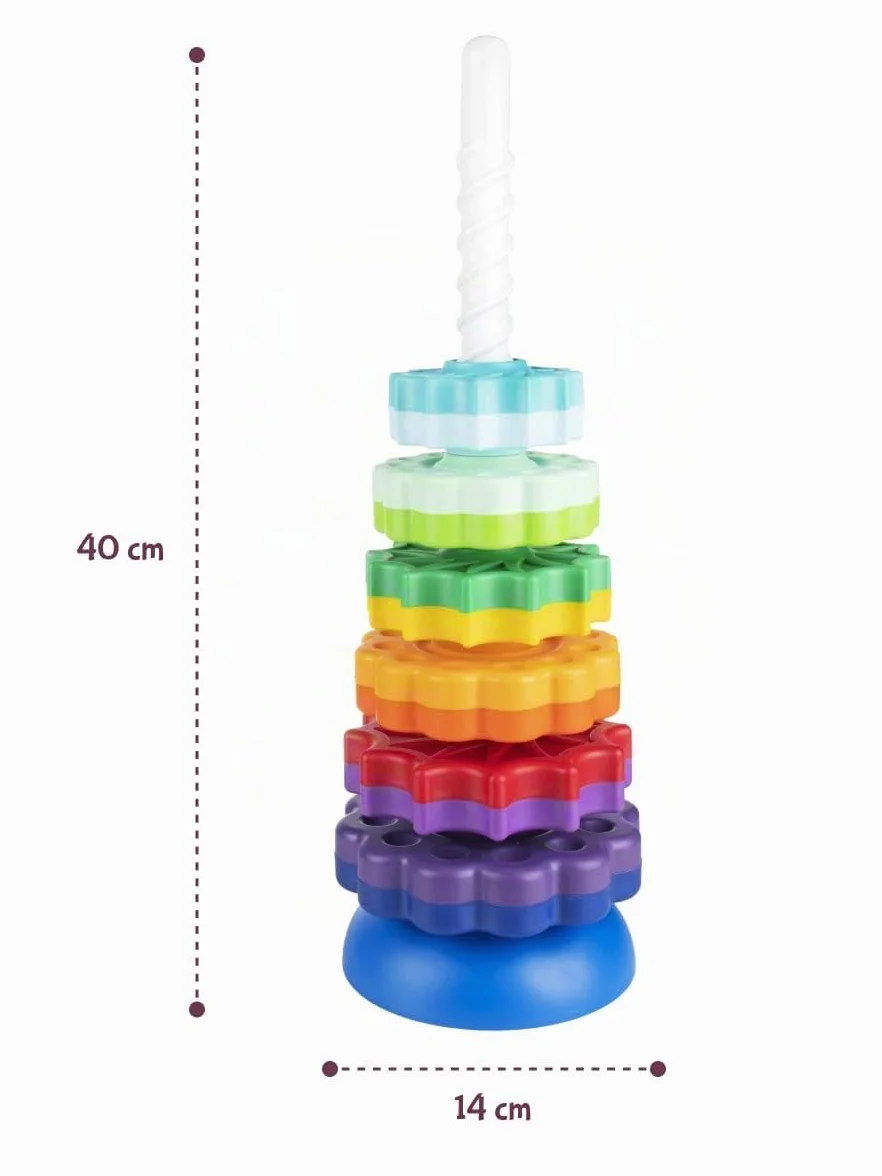 FANCY Grande Pyramide pour Bébé Jouet à Empiler 40 cm - Jouet d’Éveil avec Engrenages Jeux Éducatifs Empilement et Culbuto Cadeau Enfant 1 2 3 Ans
