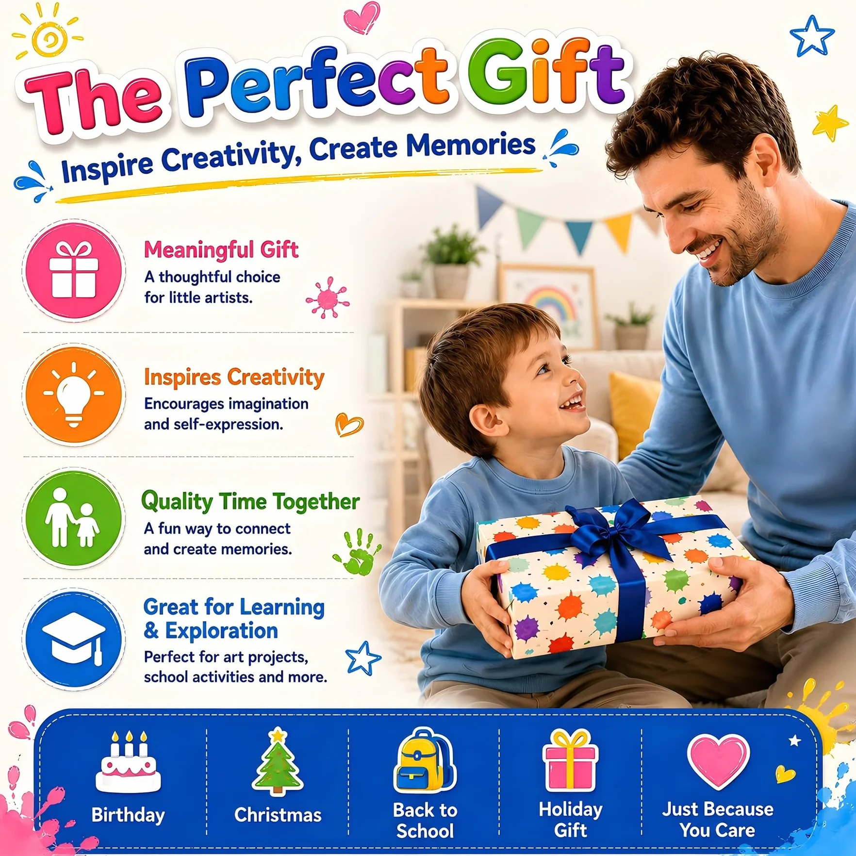 Kit Peinture aux Doigts Enfant 12 Couleurs 35 ml Lavable avec Pinceaux Éponges Palette Seau Pliable Tabliers Cadeau Garçon 6-8 Ans Bleu
