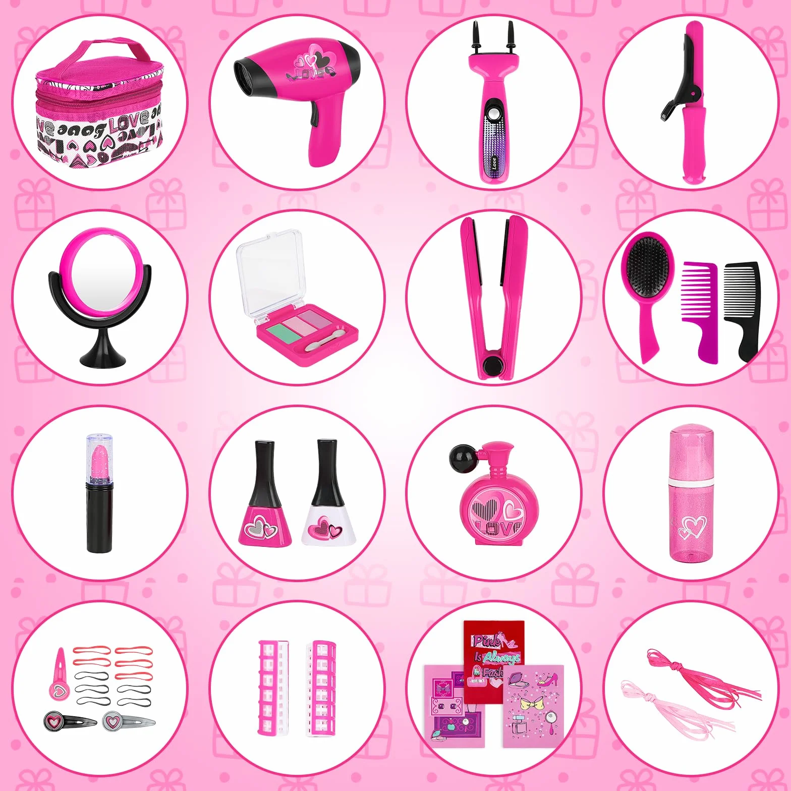 deAO Style et Coiffure Jeu de Beauté et Mode Ensemble d'Accessoires avec Maquillage Artificiel Sèche-cheveux et Machine à Tresser