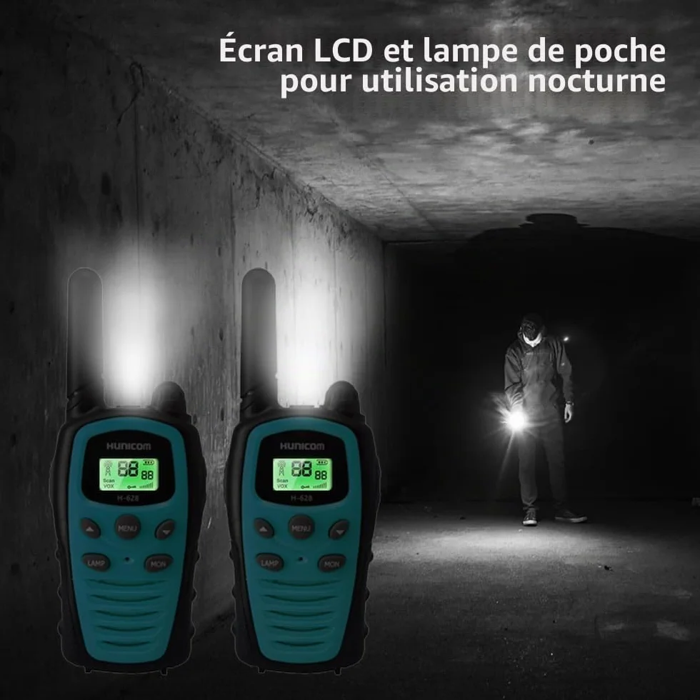 Talkie-Walkies pour Adultes Grande Portée 5 km PMR VOX Mains Libres Lampe de Poche LED Bleu