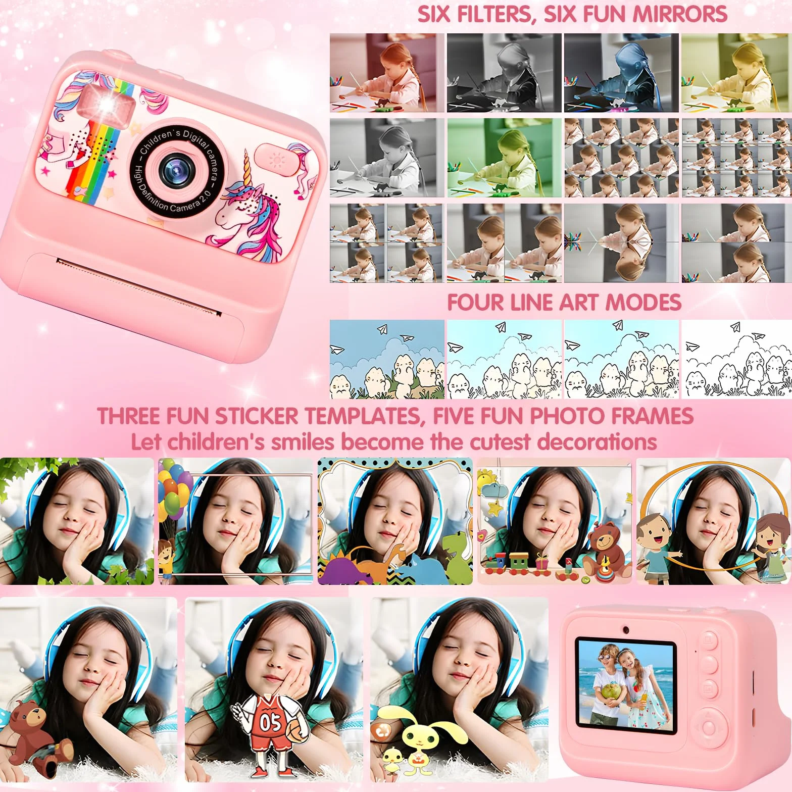 Appareil Photo Instantané Enfant 1080P Numérique avec Carte 32GB, 2.4 Pouces, Cadeau Filles Garçons 3-12 Ans