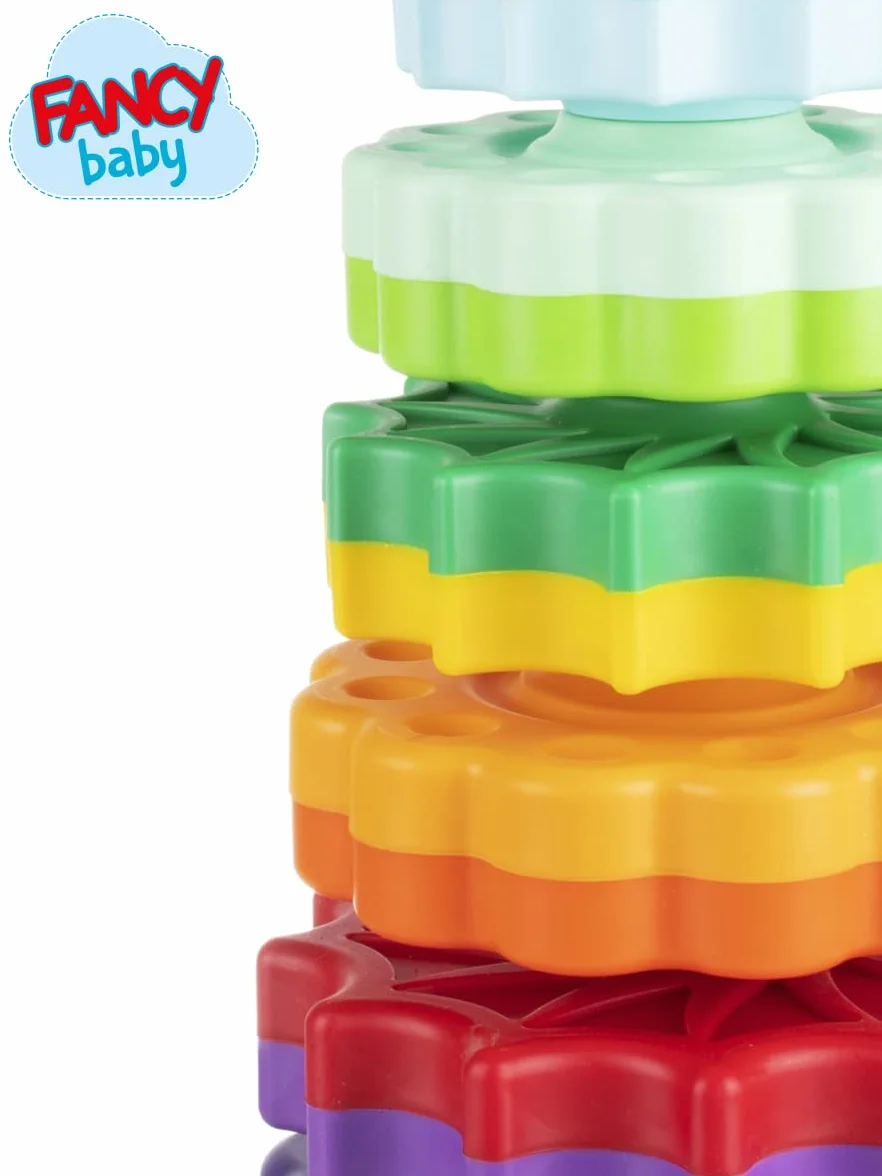 FANCY Grande Pyramide pour Bébé Jouet à Empiler 40 cm - Jouet d’Éveil avec Engrenages Jeux Éducatifs Empilement et Culbuto Cadeau Enfant 1 2 3 Ans