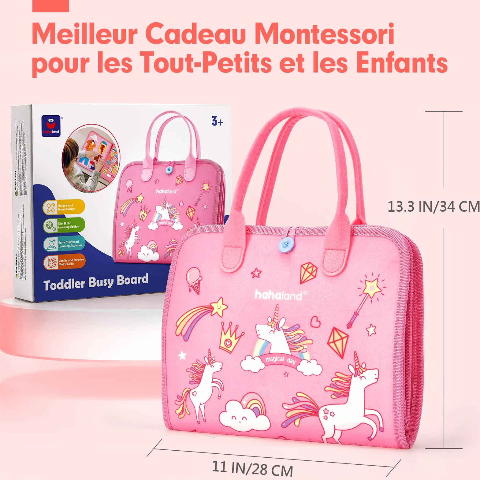 hahaland Busy Board Jouet Montessori 7 en 1 Licorne Jouet Éducatif 5 Couches Planche