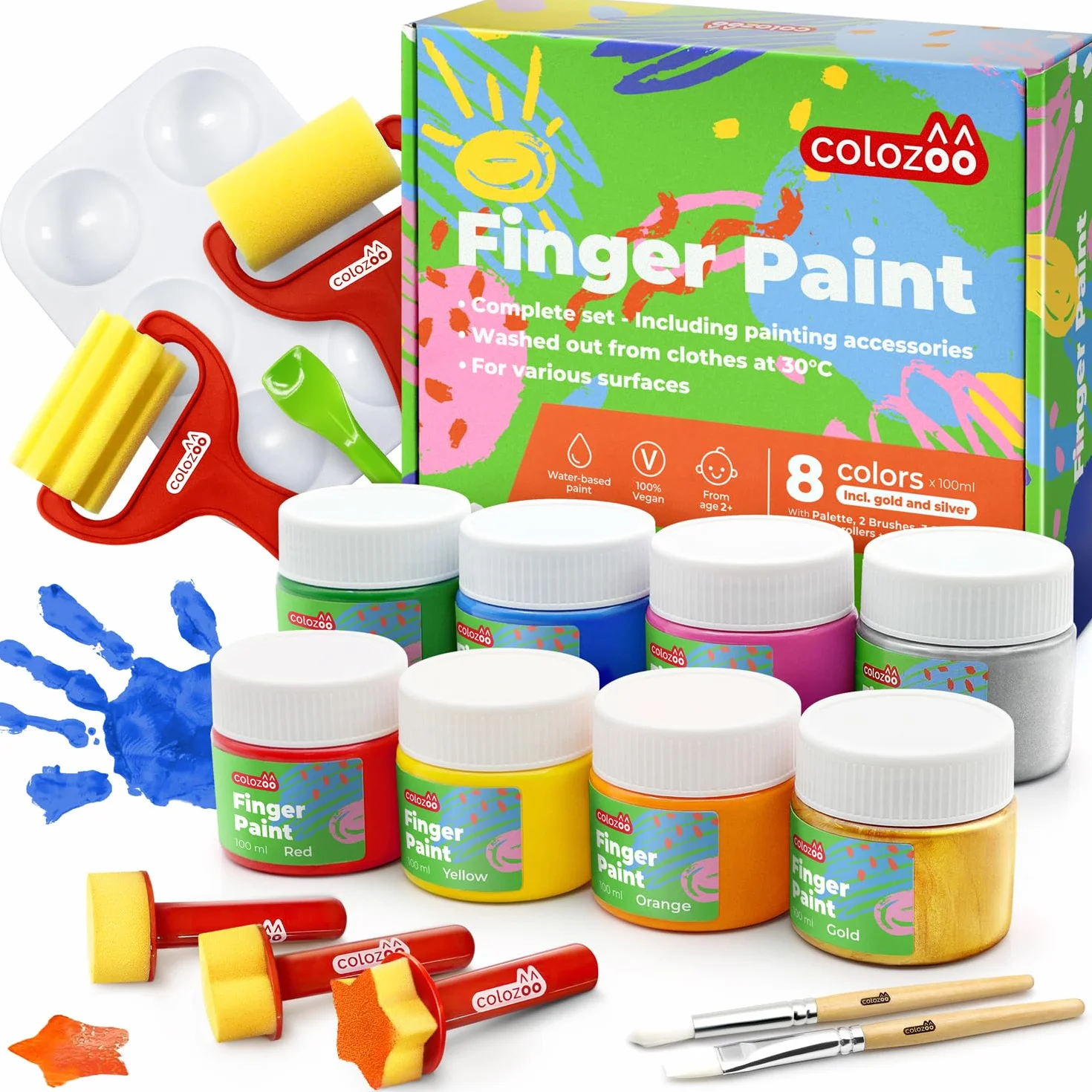 Kit Peinture Enfant 3 ans Lavable Non Toxique 8x100ml Couleurs Or et Argent Peinture a l'Eau Sans Paraben