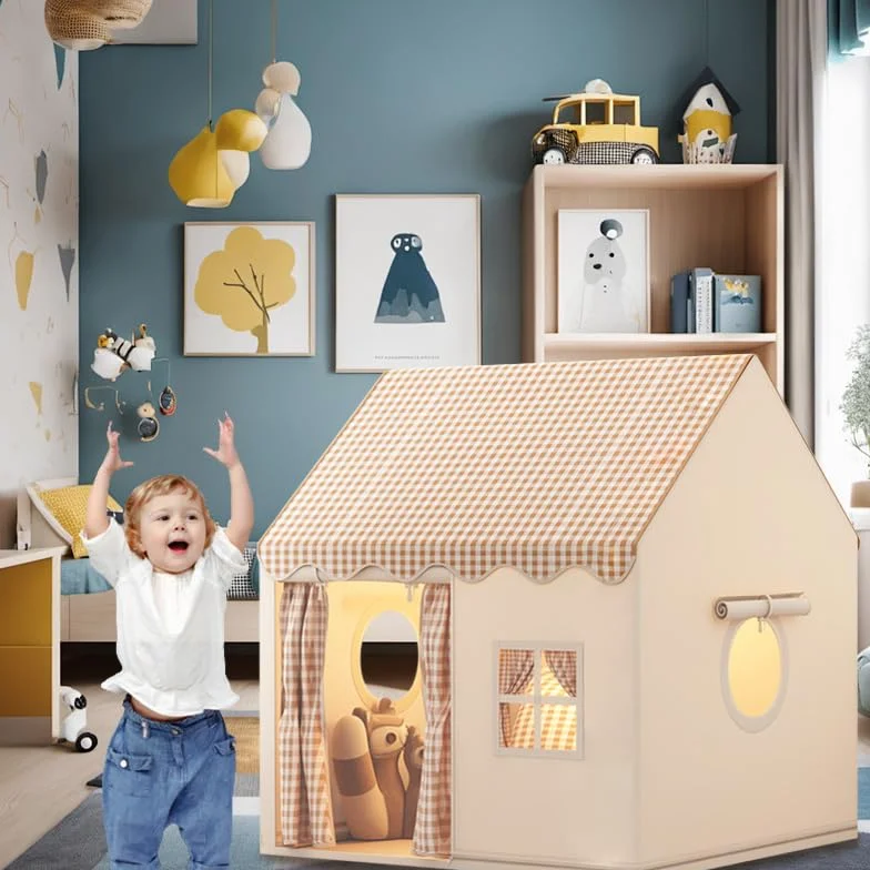 Tente de Jeux Enfant Cabane Interieure Maison Pliable Princesse 3-14 Ans 120x105x128 cm Beige Grisâtre